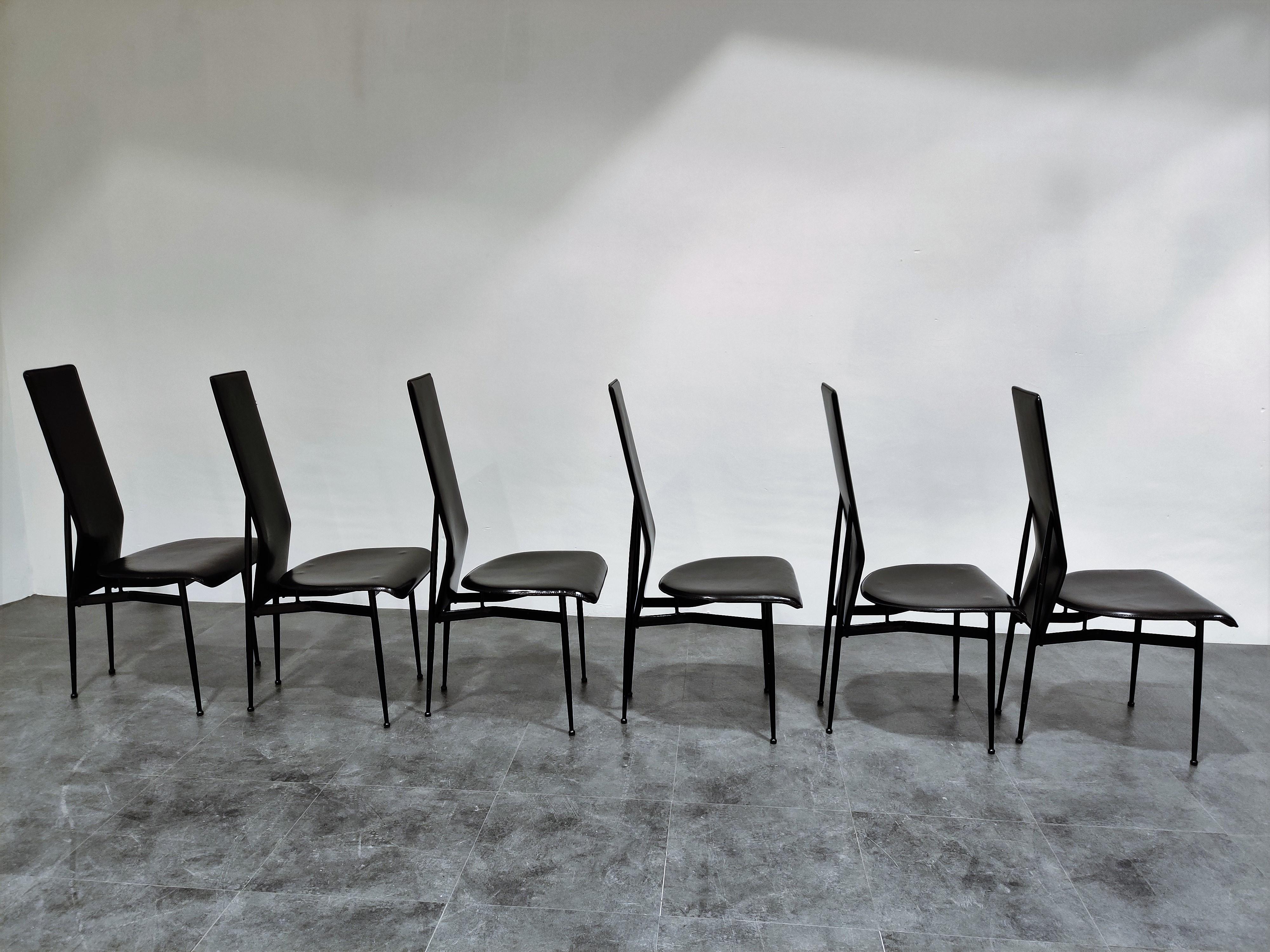 Mid-Century Modern Vintage Dining Chairs by Giancarlo Vegni for Fasem, Set of 6, 1980s