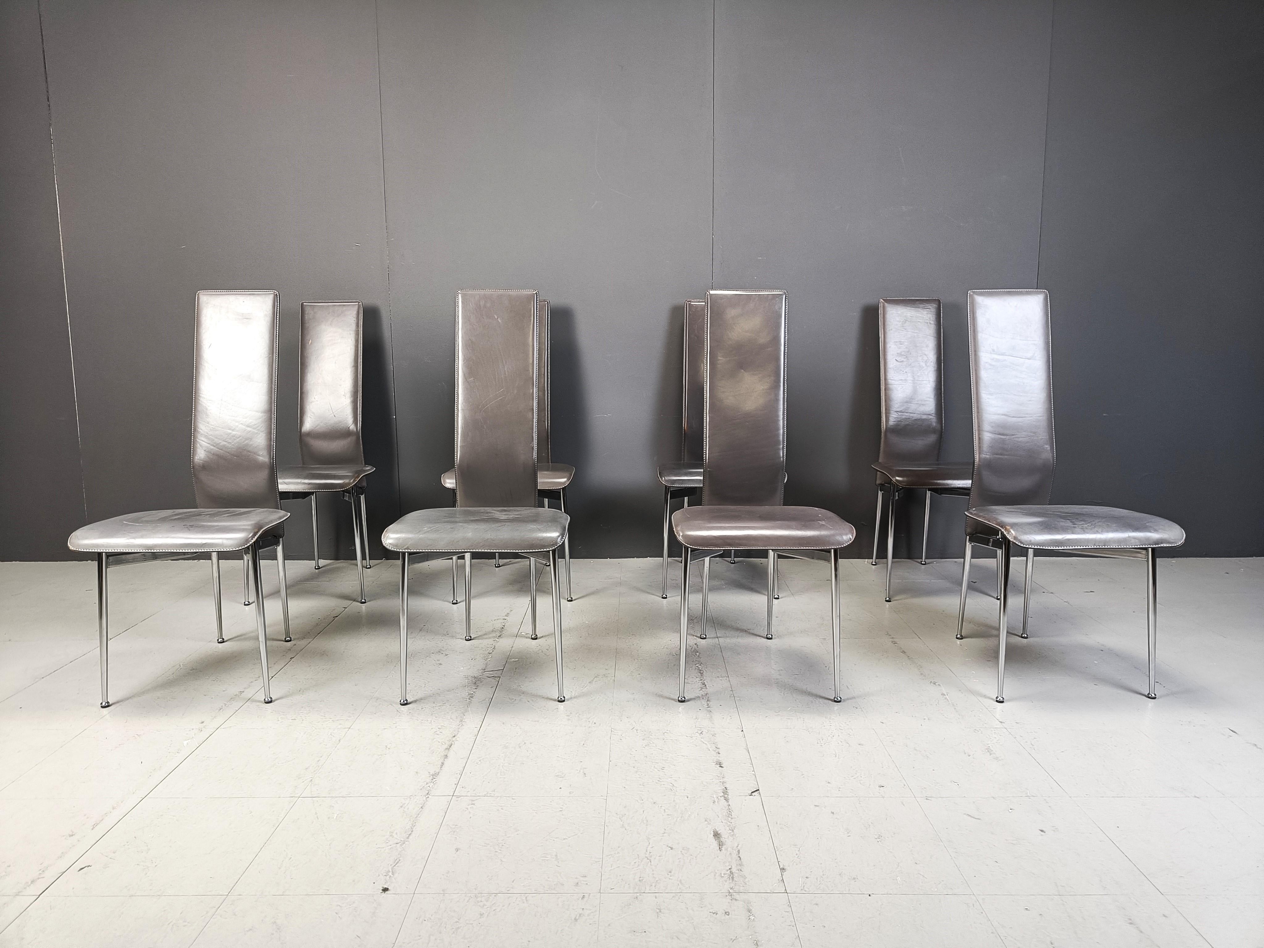 Italian Vintage dining chairs by Giancarlo Vegni for Fasem, set of 8, 1980s For Sale