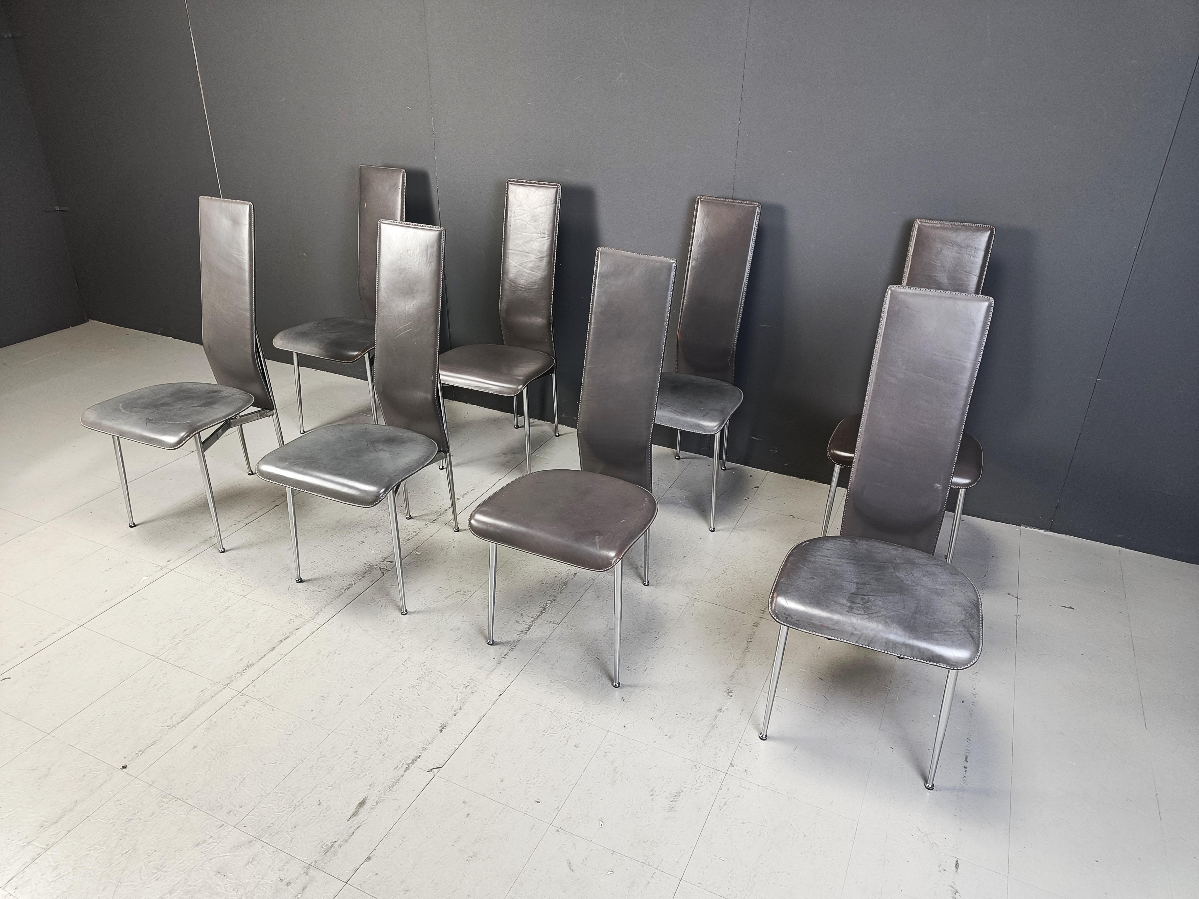 Vintage dining chairs by Giancarlo Vegni for Fasem, set of 8, 1980s In Good Condition For Sale In Leuven, Vlaams Gewest