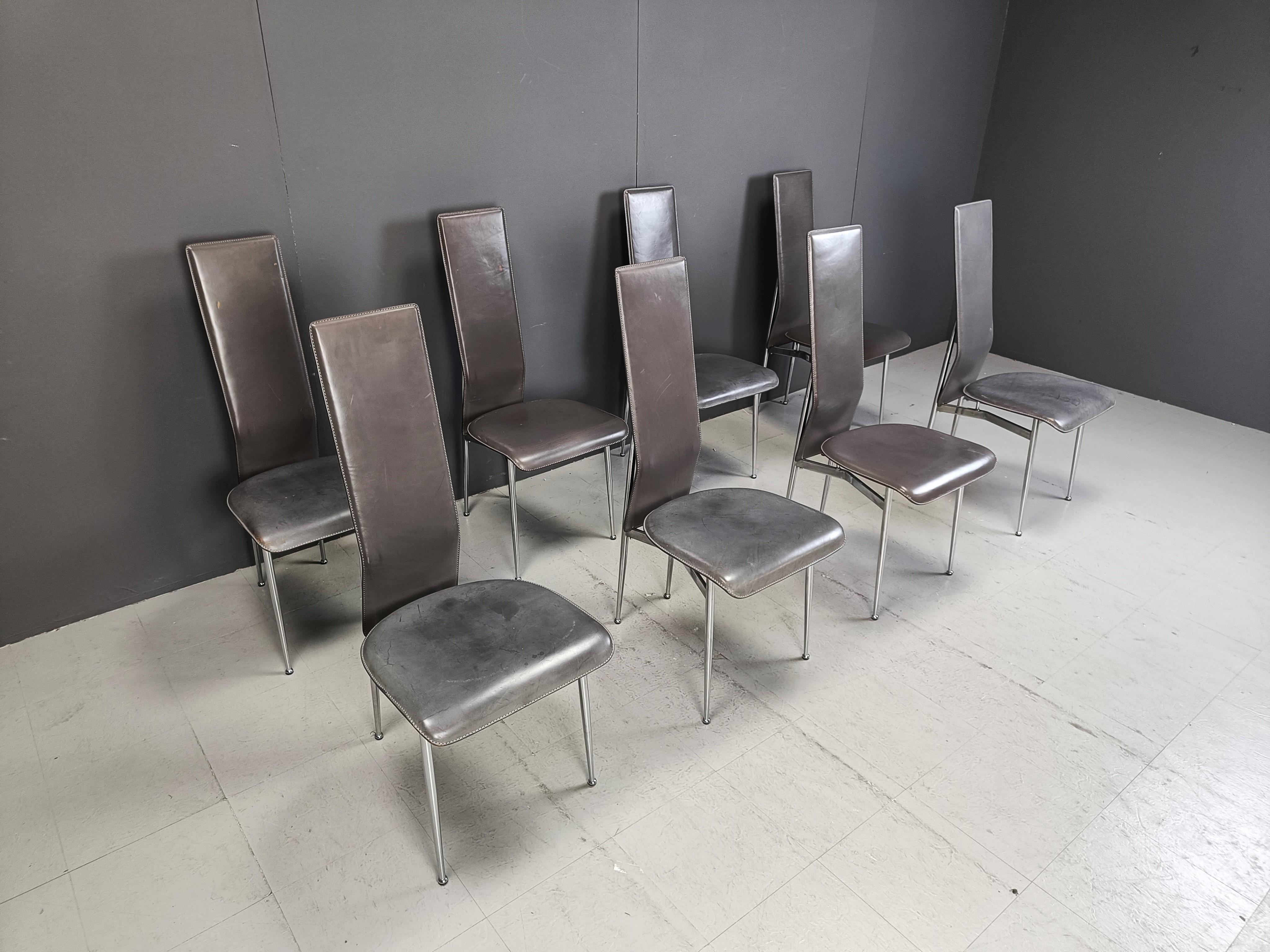 Late 20th Century Vintage dining chairs by Giancarlo Vegni for Fasem, set of 8, 1980s For Sale