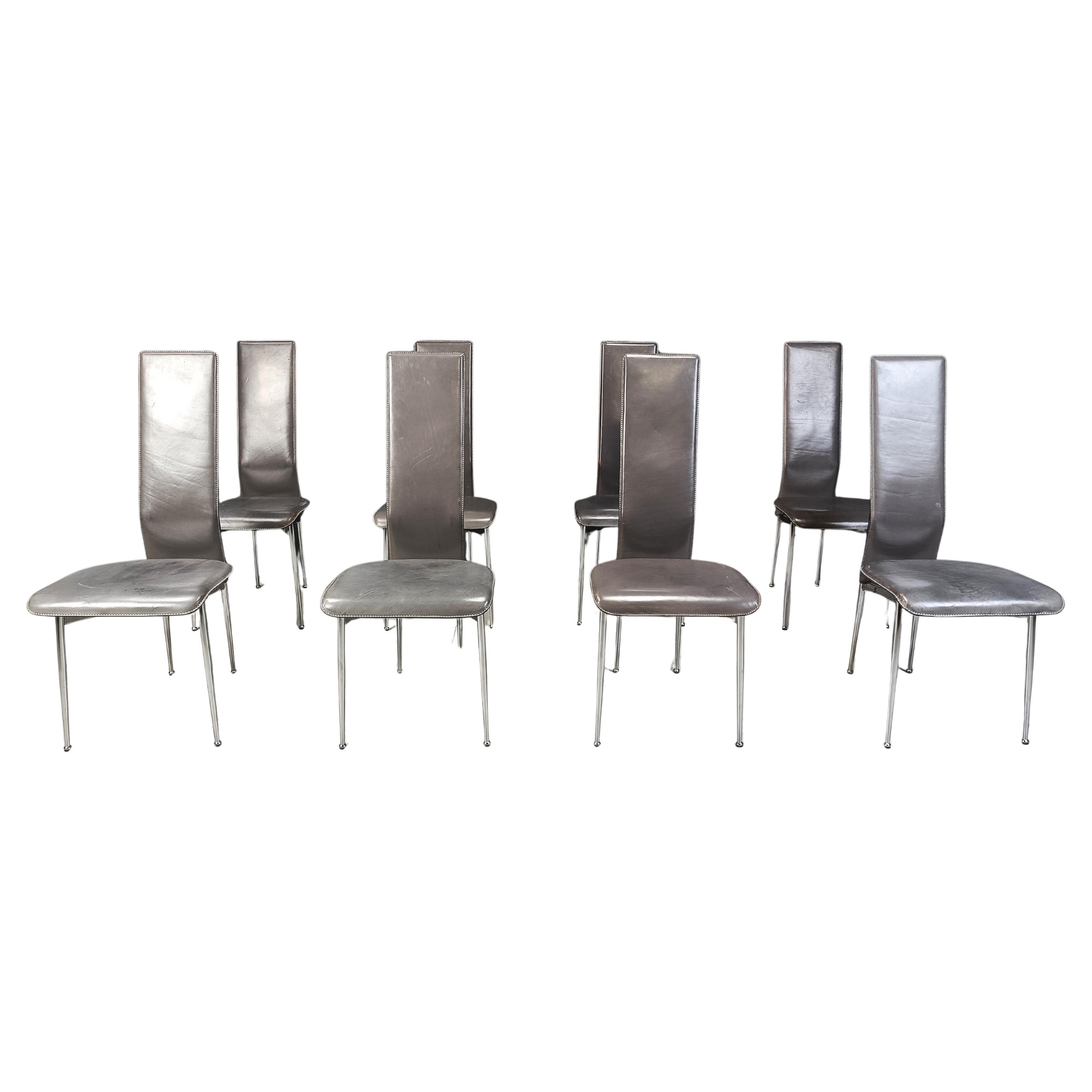 Vintage dining chairs by Giancarlo Vegni for Fasem, set of 8, 1980s For Sale