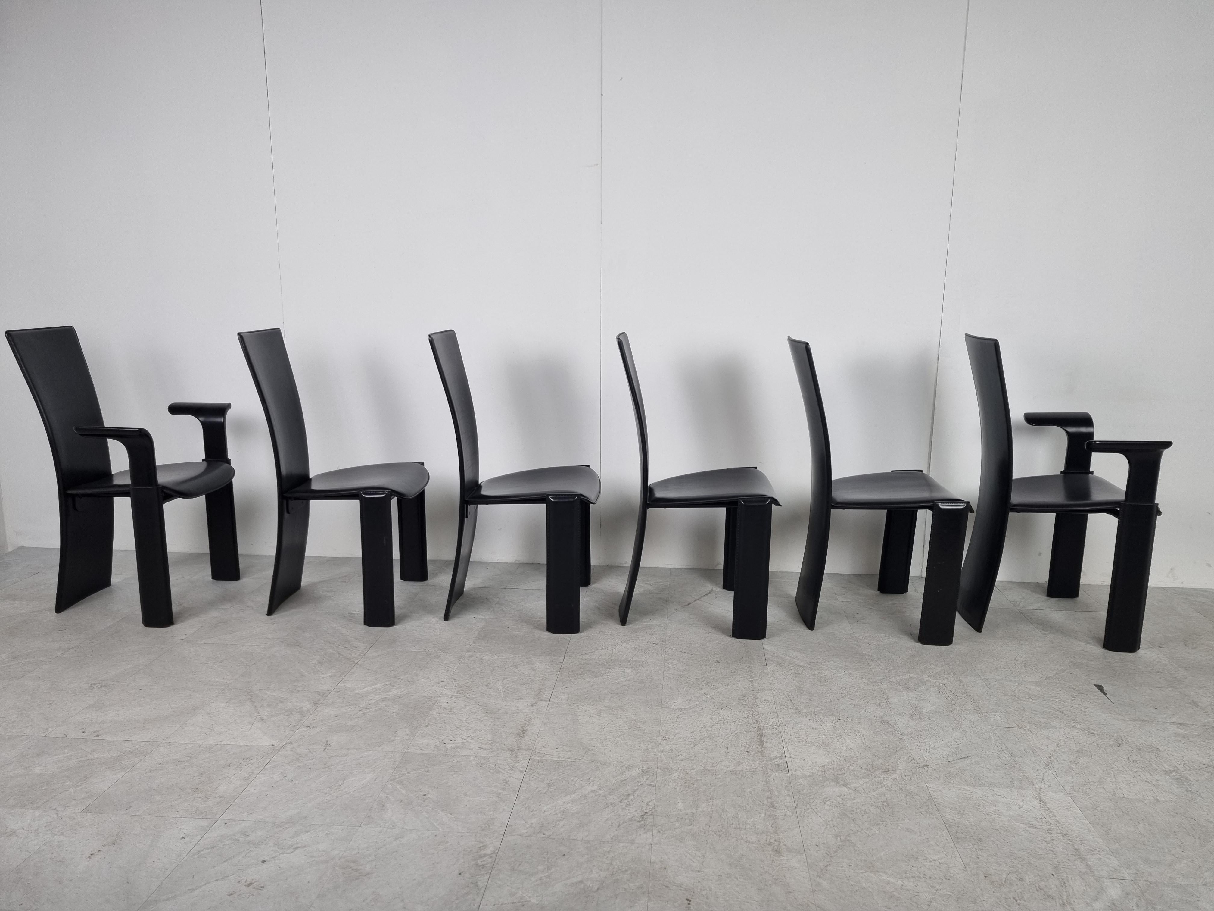 Leather Vintage Dining Chairs by Pietro Costantini, 1980s, Set of 6 For Sale