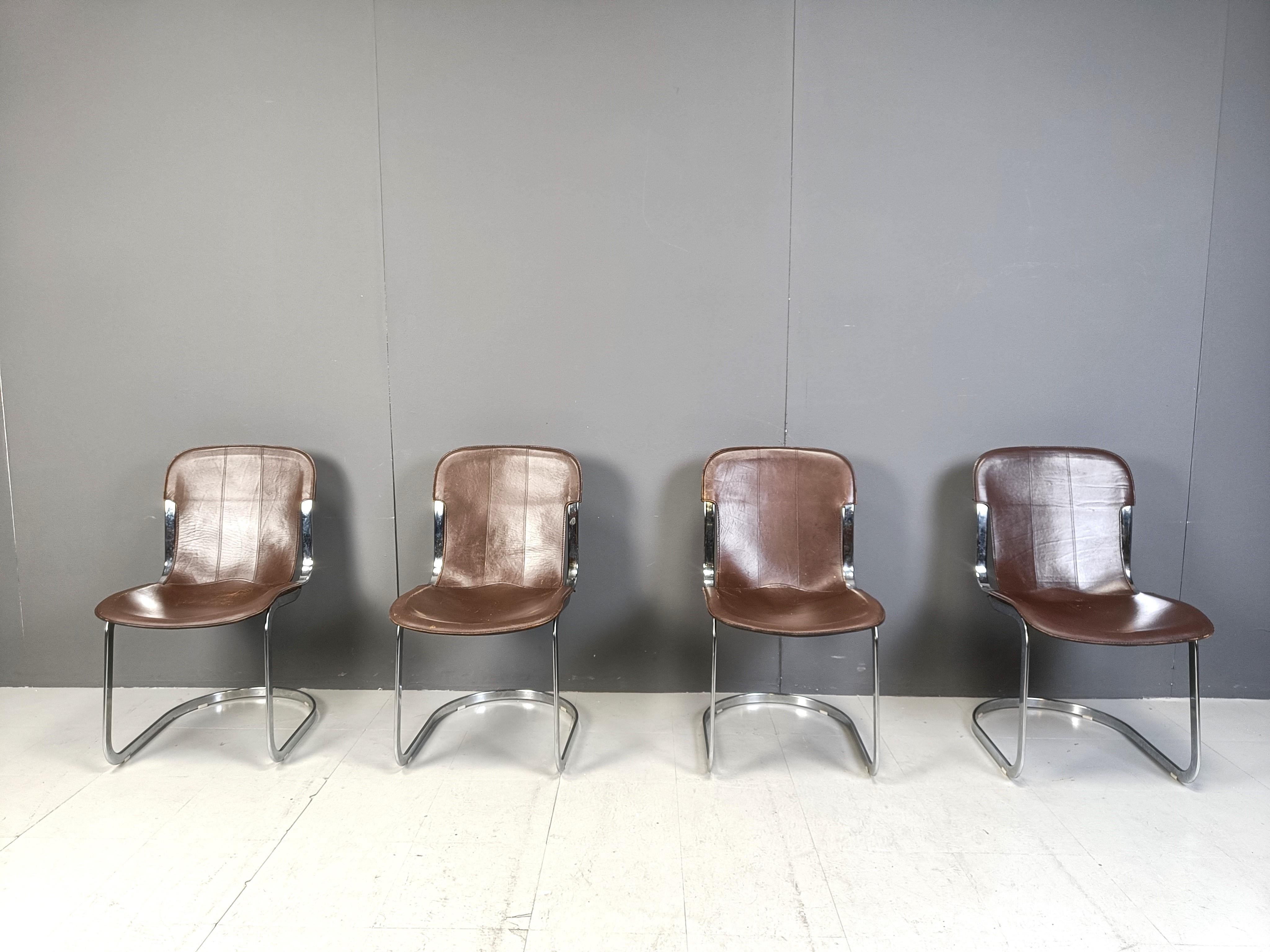 Mid-Century Modern Vintage dining chairs by Willy Rizzo for cidue set of 4, 1970s