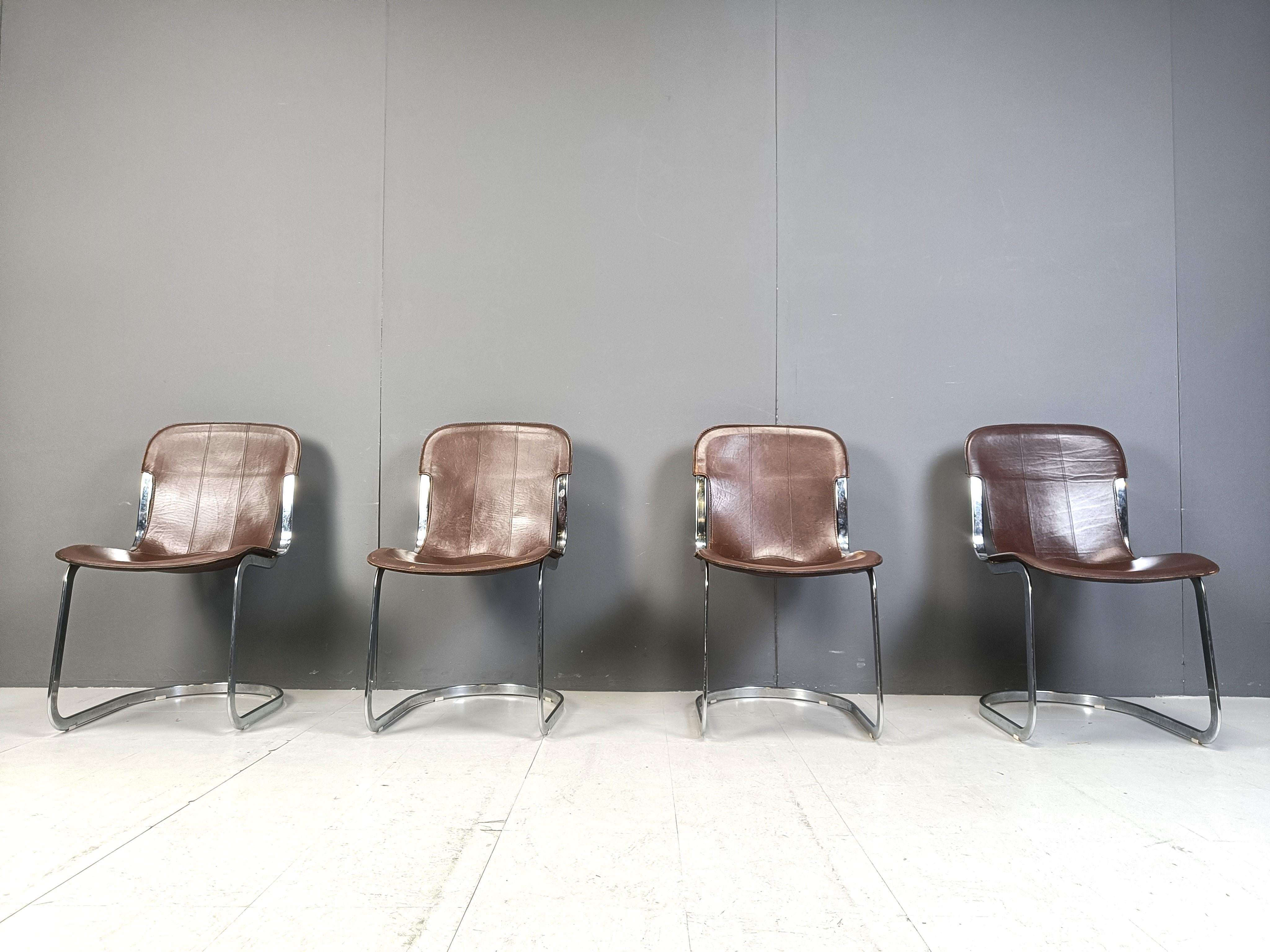 Italian Vintage dining chairs by Willy Rizzo for cidue set of 4, 1970s