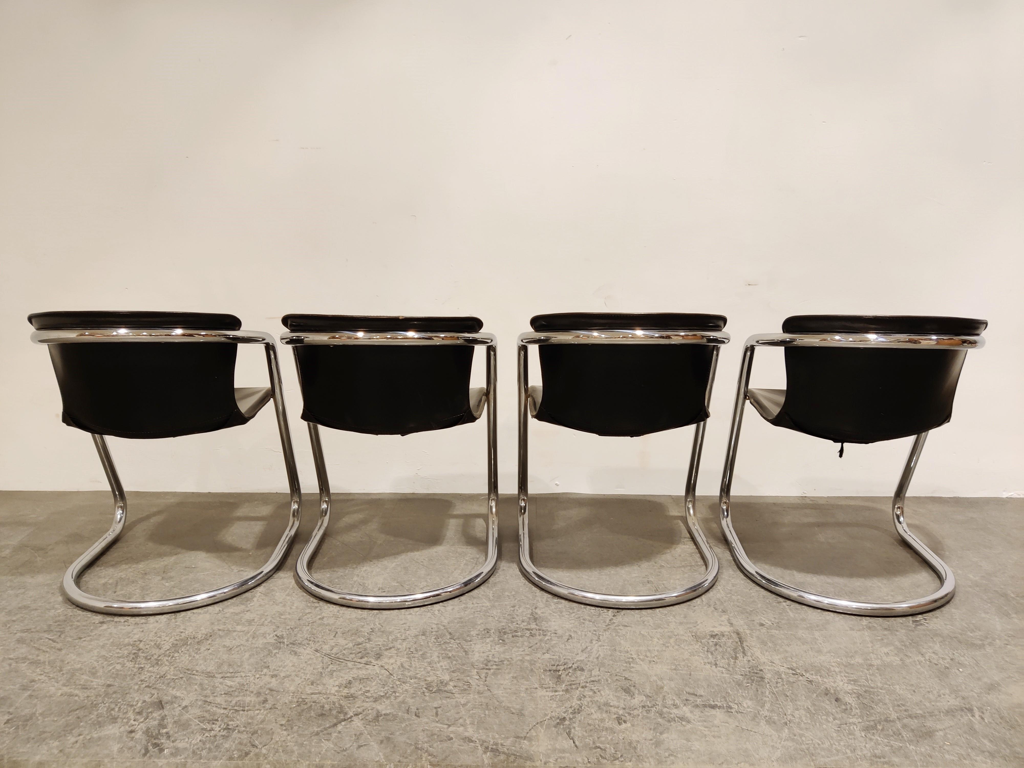 Leather Vintage Dining Chairs by Willy Rizzo for Cidue Set of 4, 1970s