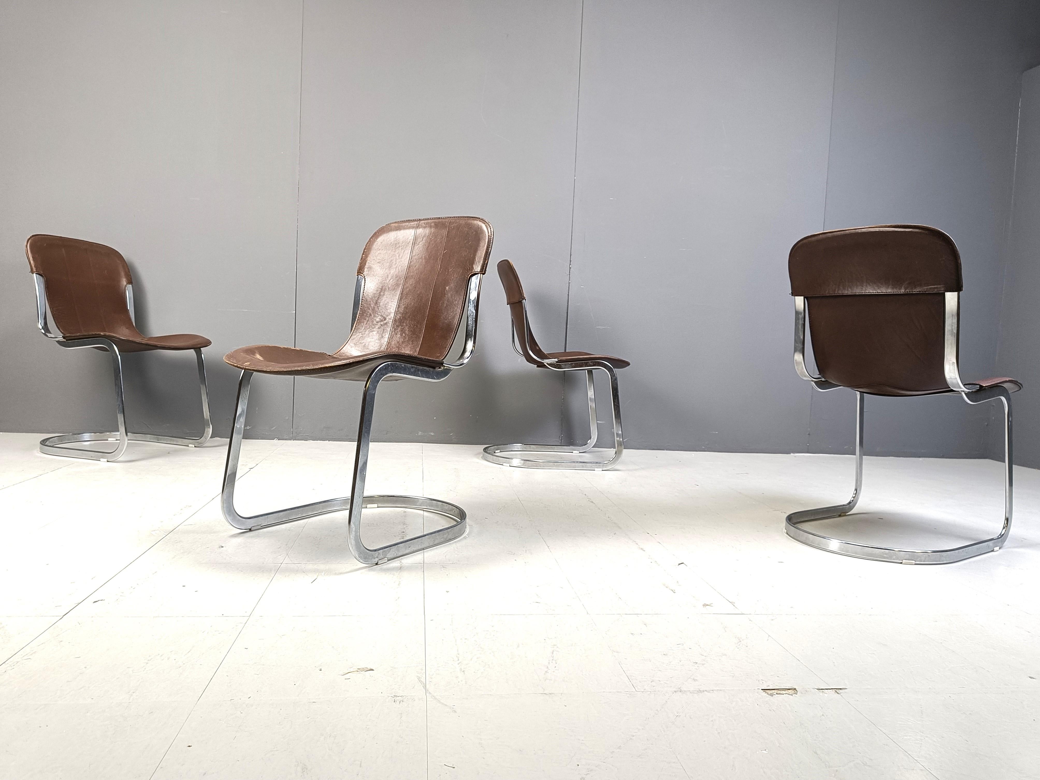 Vintage dining chairs by Willy Rizzo for cidue set of 4, 1970s 1