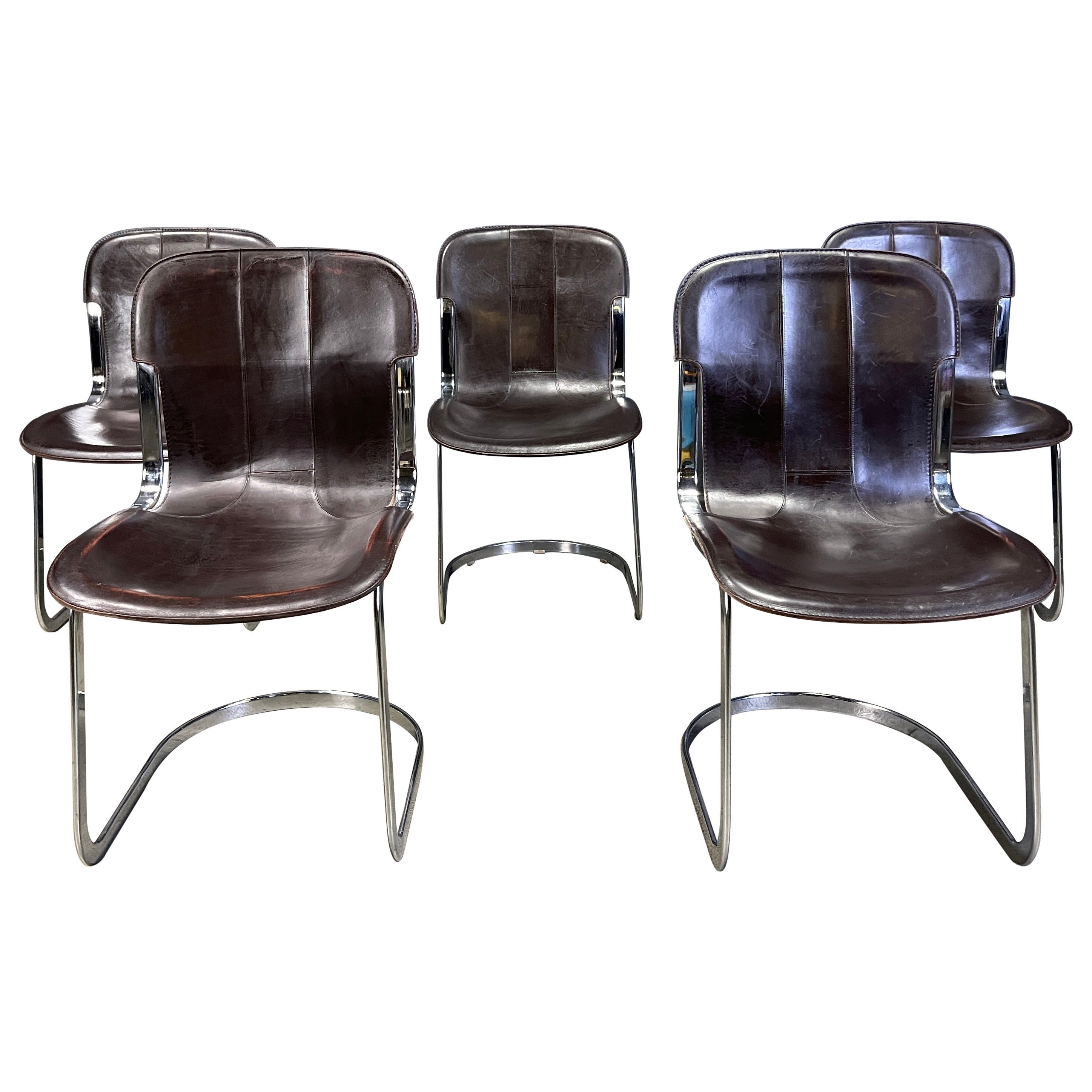 Vintage dining chairs by Willy Rizzo for cidue set of 5, 1970s