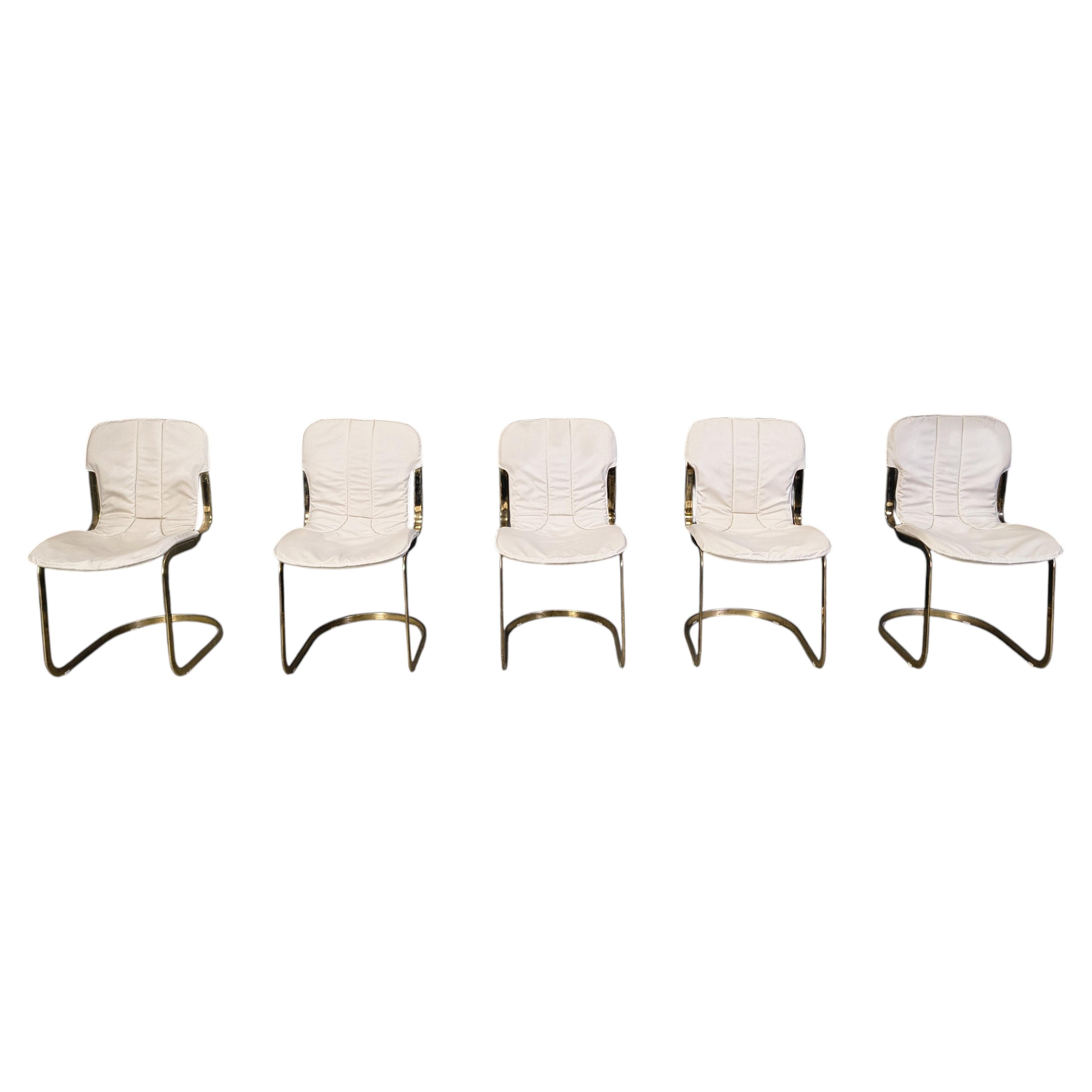 Vintage dining chairs by Willy Rizzo for cidue set of 5, 1970s For Sale