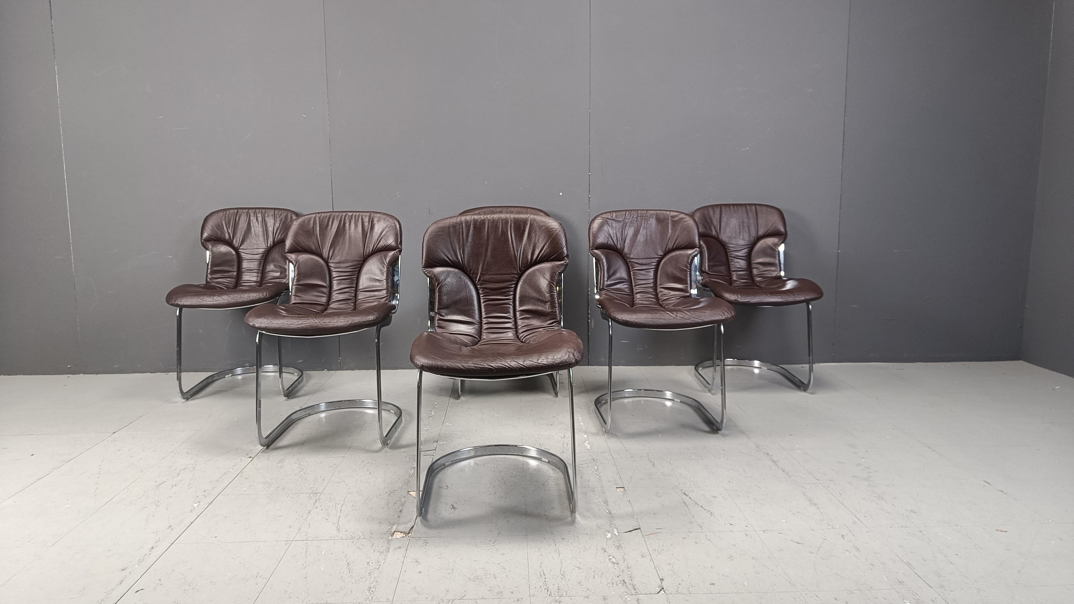 Vintage dining chairs by Willy Rizzo for cidue set of 6, 1970s 3