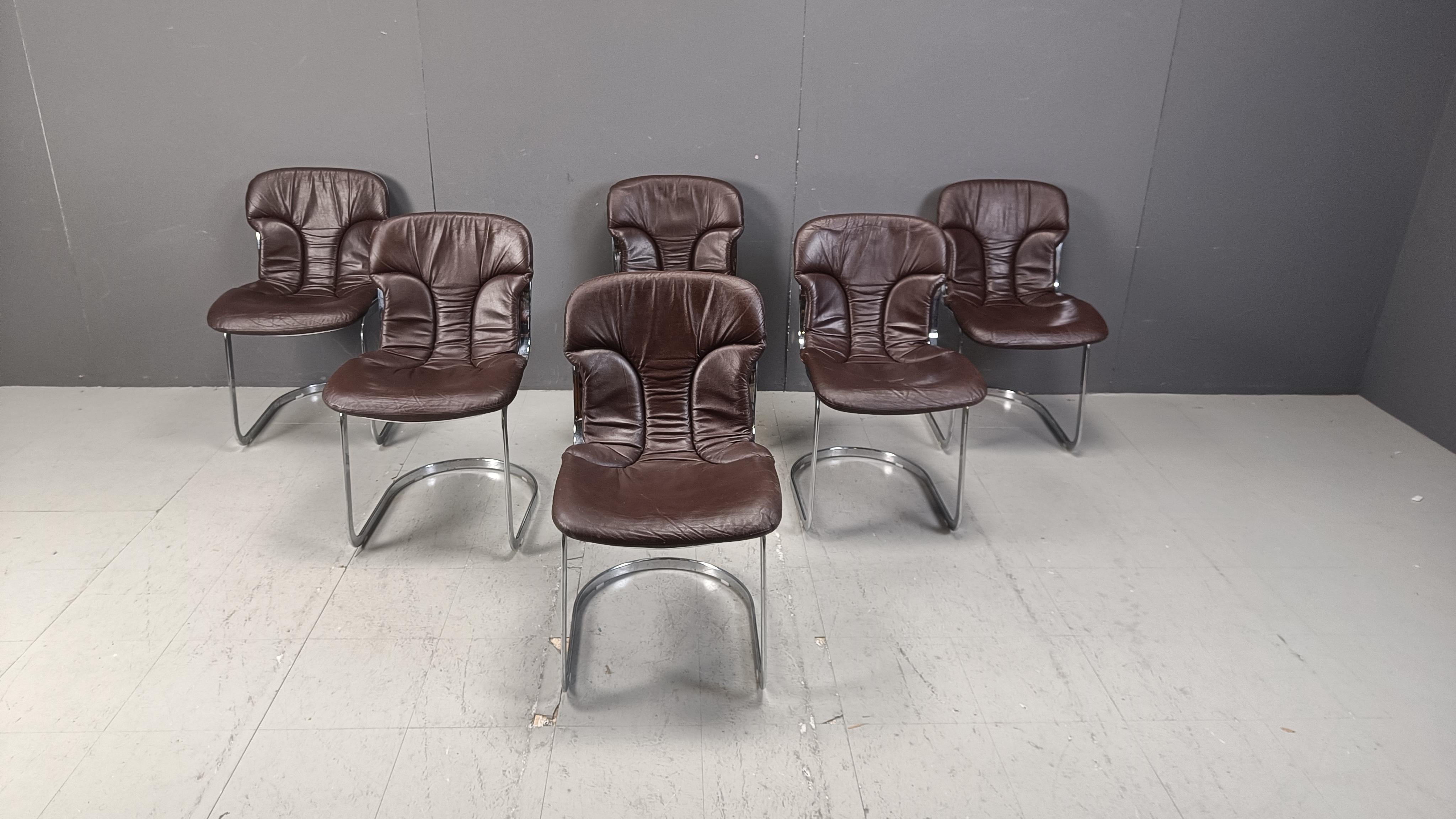 Vintage dining chairs by Willy Rizzo for cidue set of 6, 1970s 4