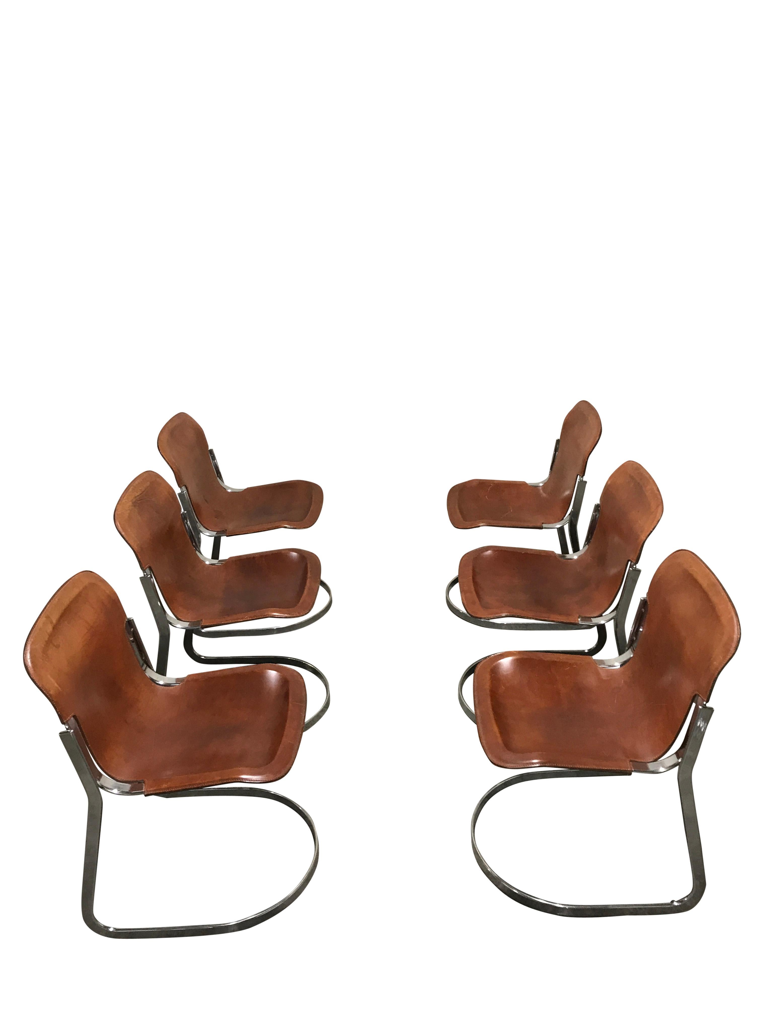 Mid-Century Modern Vintage Dining Chairs by Willy Rizzo for Cidue Set of 6, 1970s