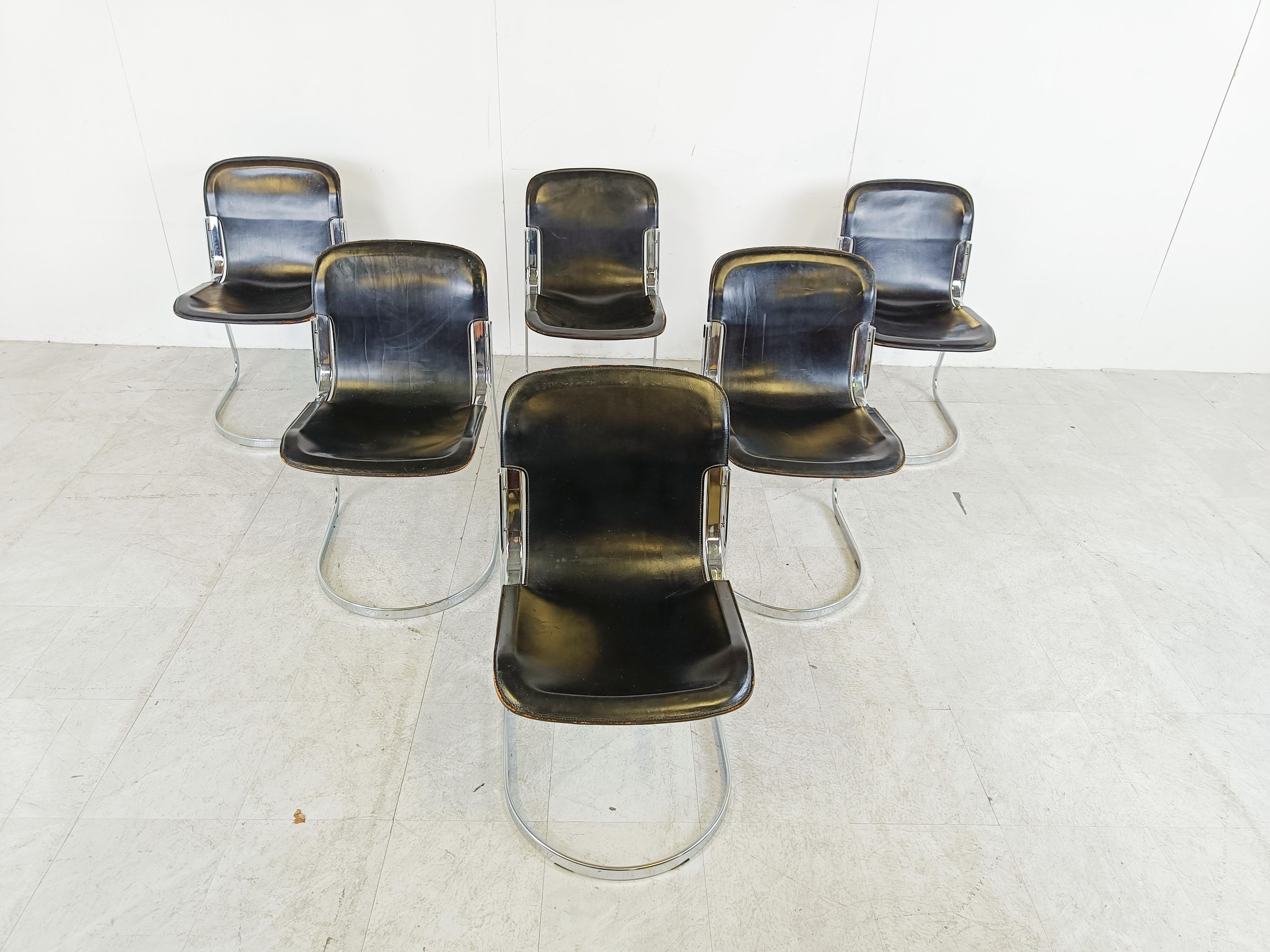 Mid-Century Modern Vintage dining chairs by Willy Rizzo for cidue set of 6, 1970s