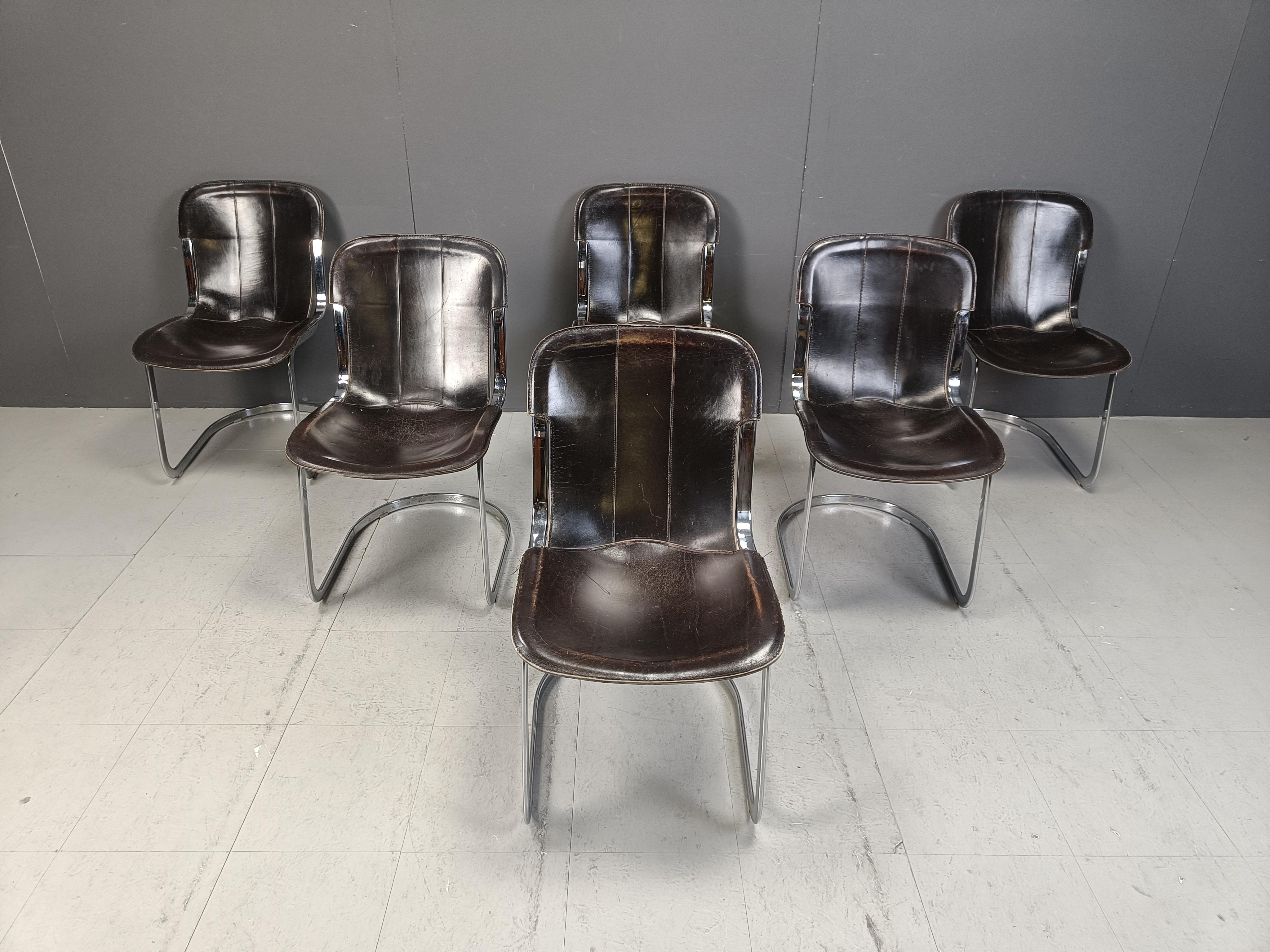 Mid-Century Modern Vintage dining chairs by Willy Rizzo for cidue set of 6, 1970s