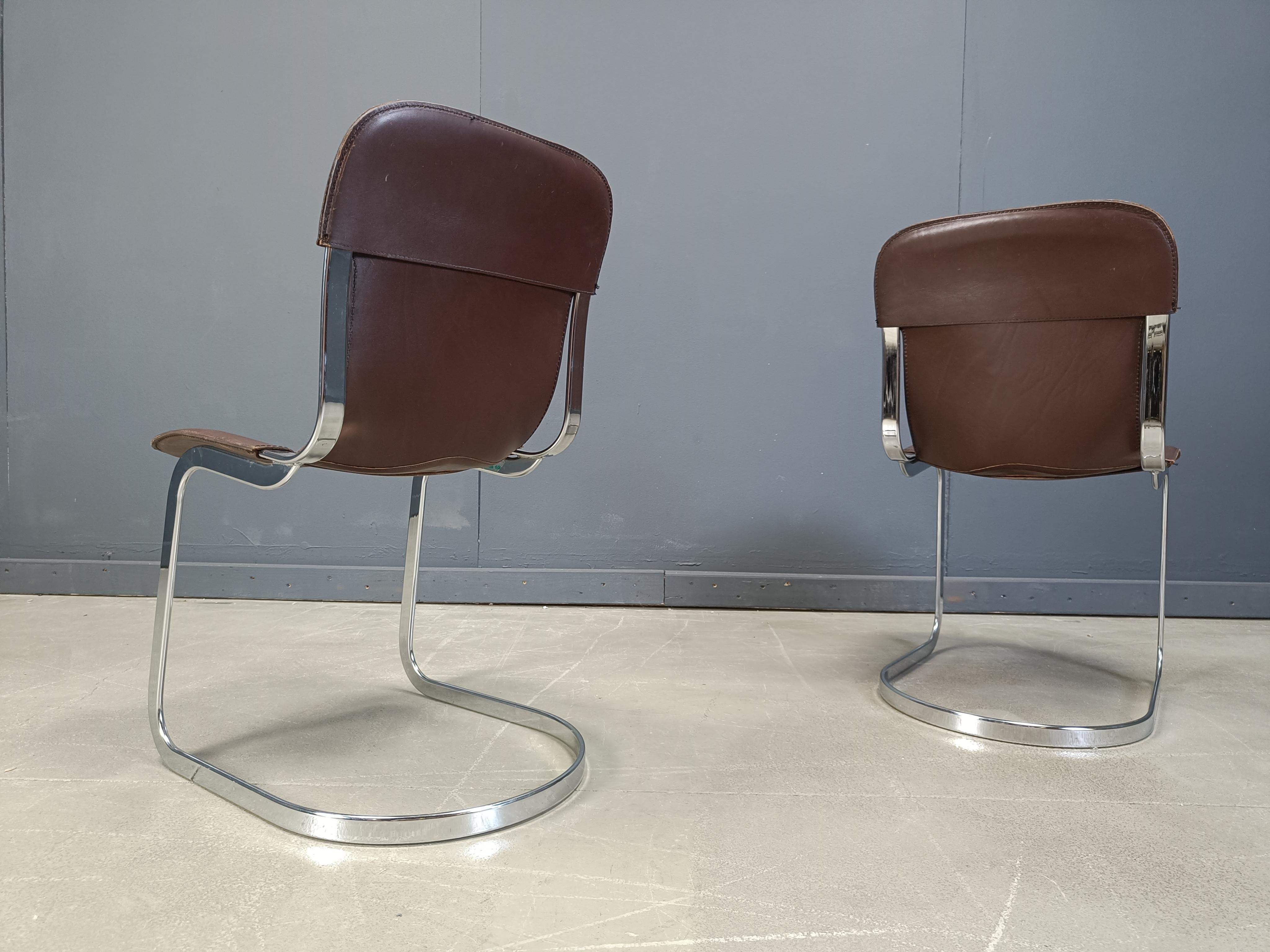 Mid-Century Modern Vintage dining chairs by Willy Rizzo for cidue set of 6, 1970s For Sale