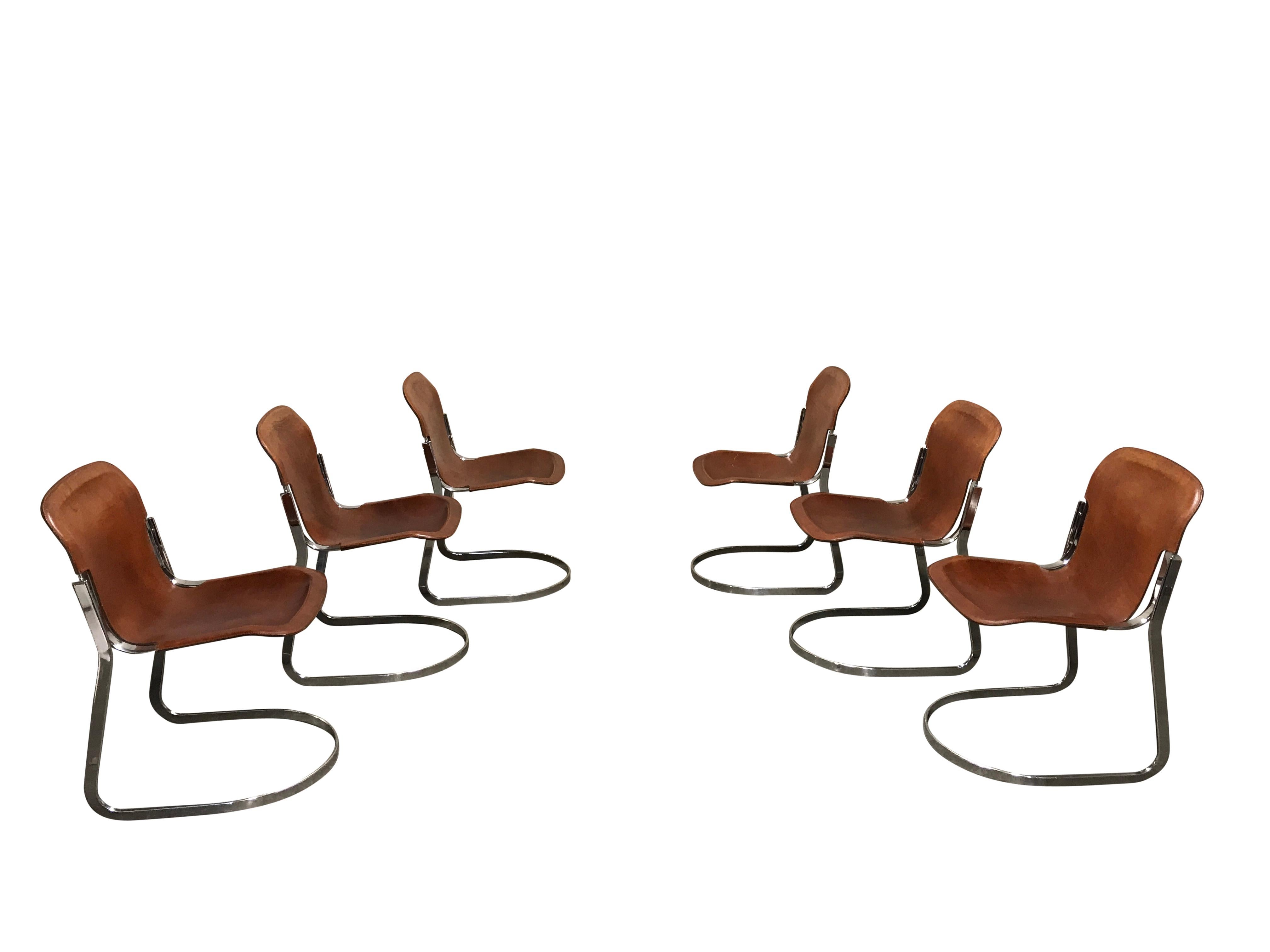 Italian Vintage Dining Chairs by Willy Rizzo for Cidue Set of 6, 1970s