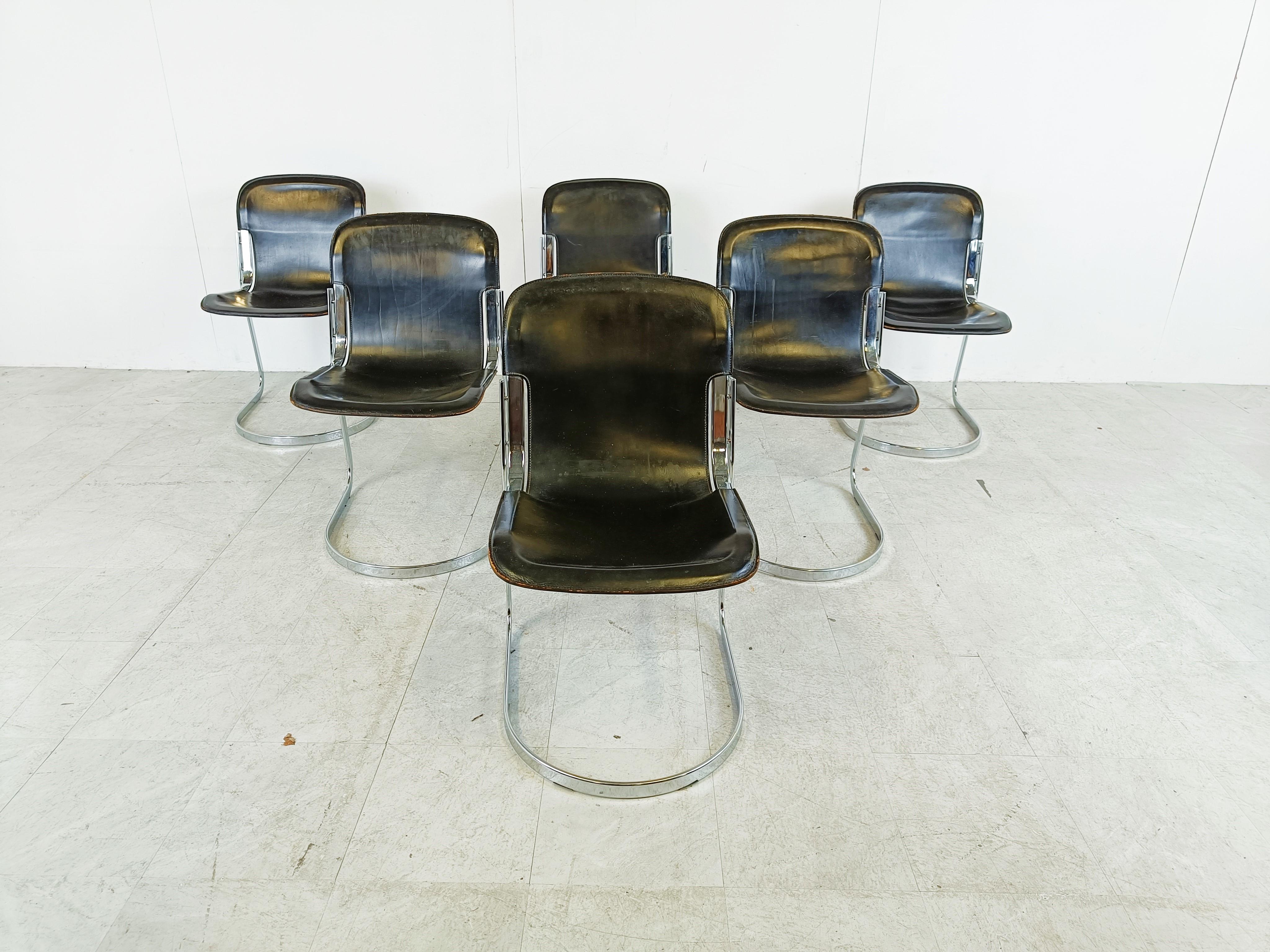Italian Vintage dining chairs by Willy Rizzo for cidue set of 6, 1970s