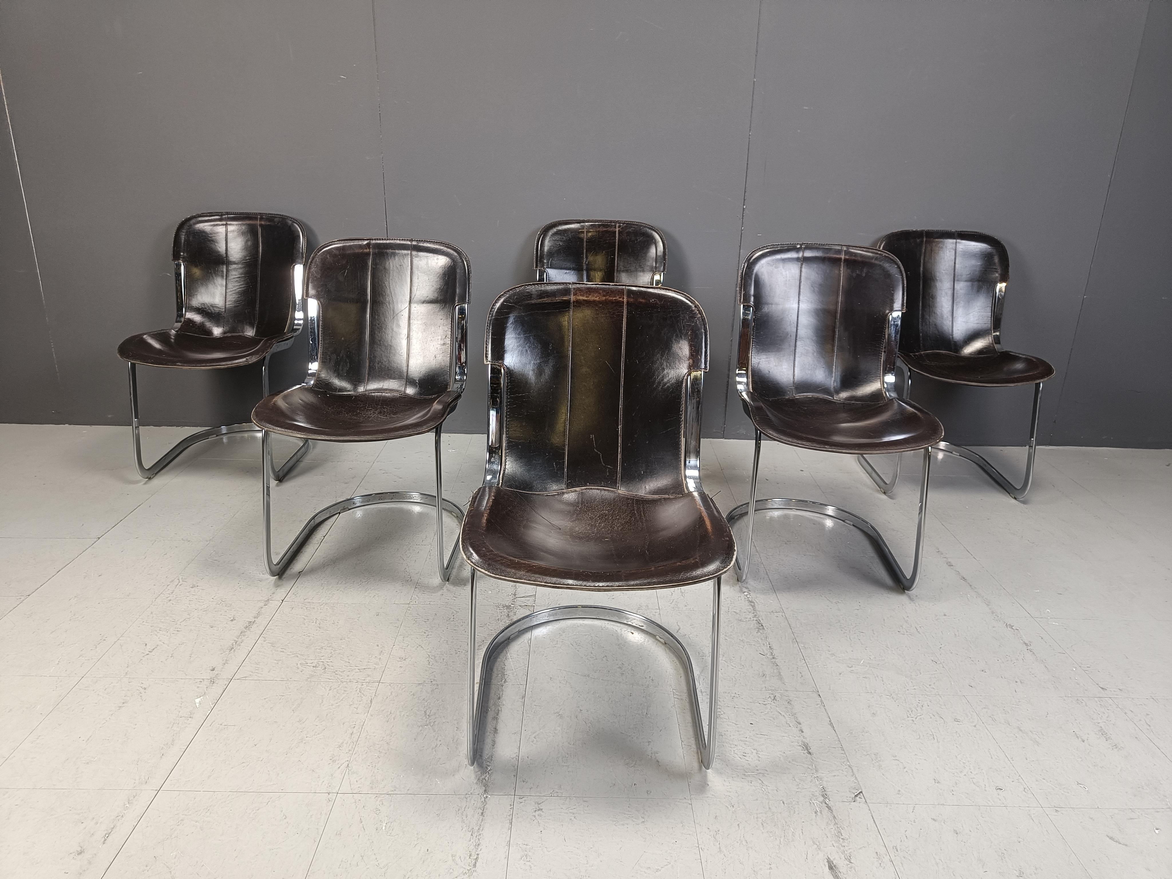 Italian Vintage dining chairs by Willy Rizzo for cidue set of 6, 1970s