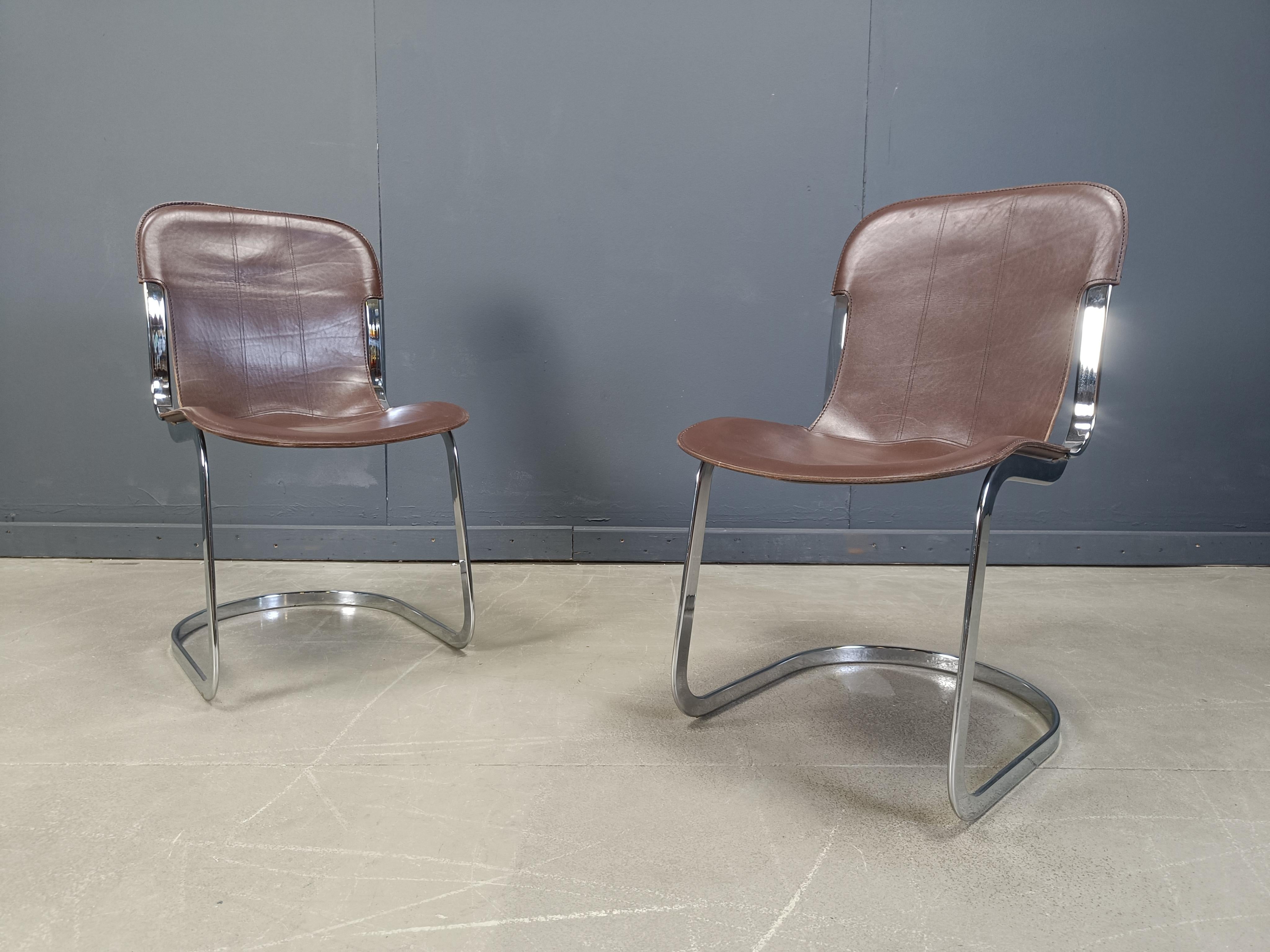 Italian Vintage dining chairs by Willy Rizzo for cidue set of 6, 1970s For Sale