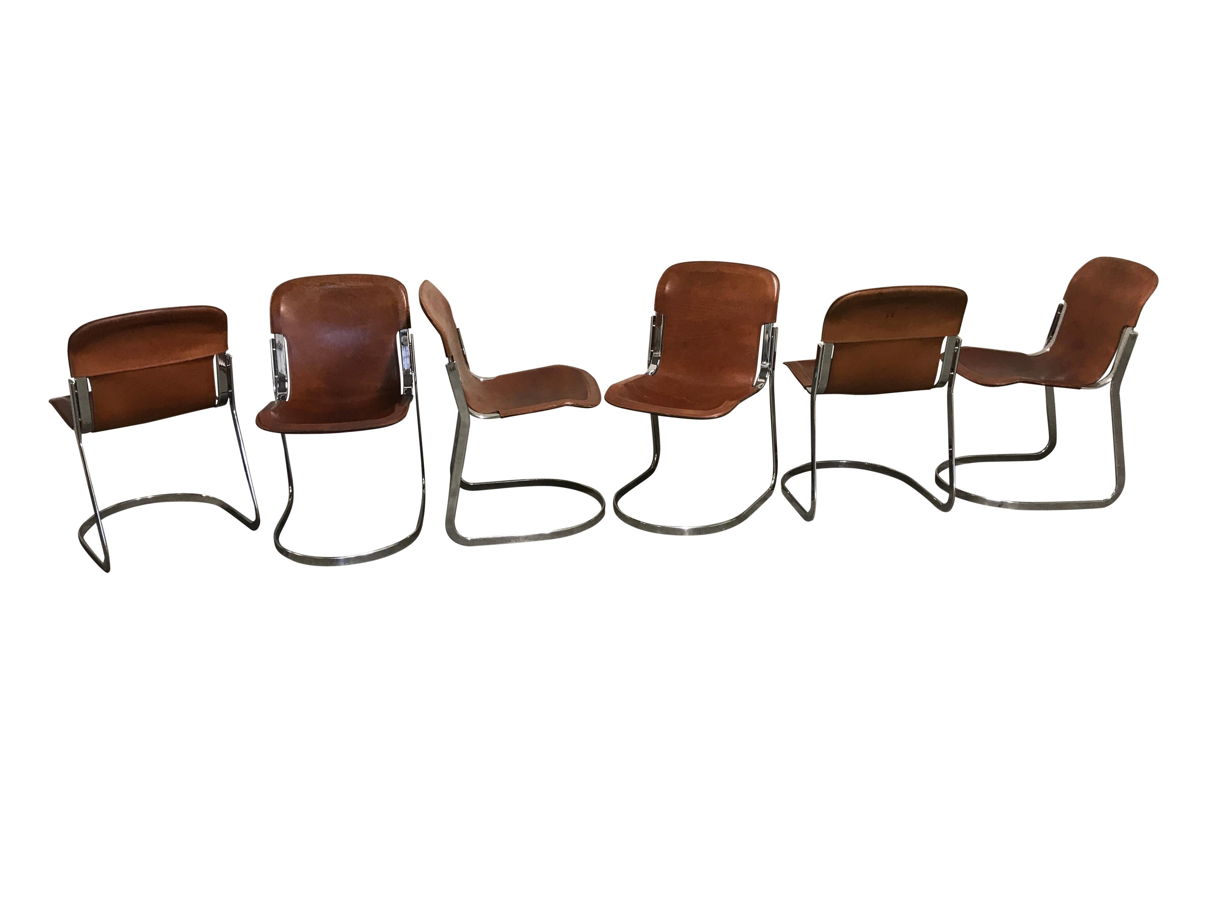 Vintage Dining Chairs by Willy Rizzo for Cidue Set of 6, 1970s In Excellent Condition In HEVERLEE, BE