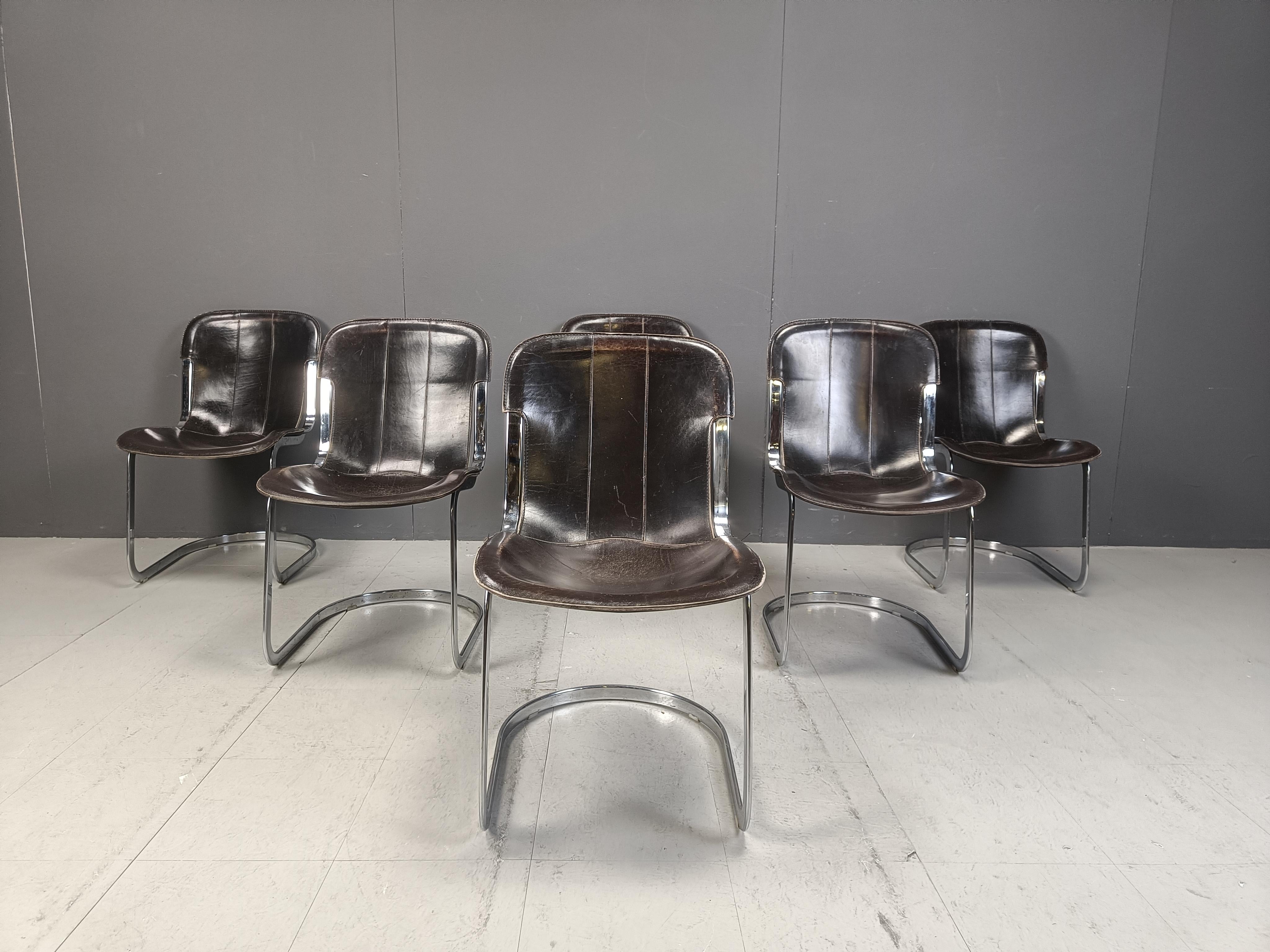 Vintage dining chairs by Willy Rizzo for cidue set of 6, 1970s In Good Condition In Leuven, Vlaams Gewest
