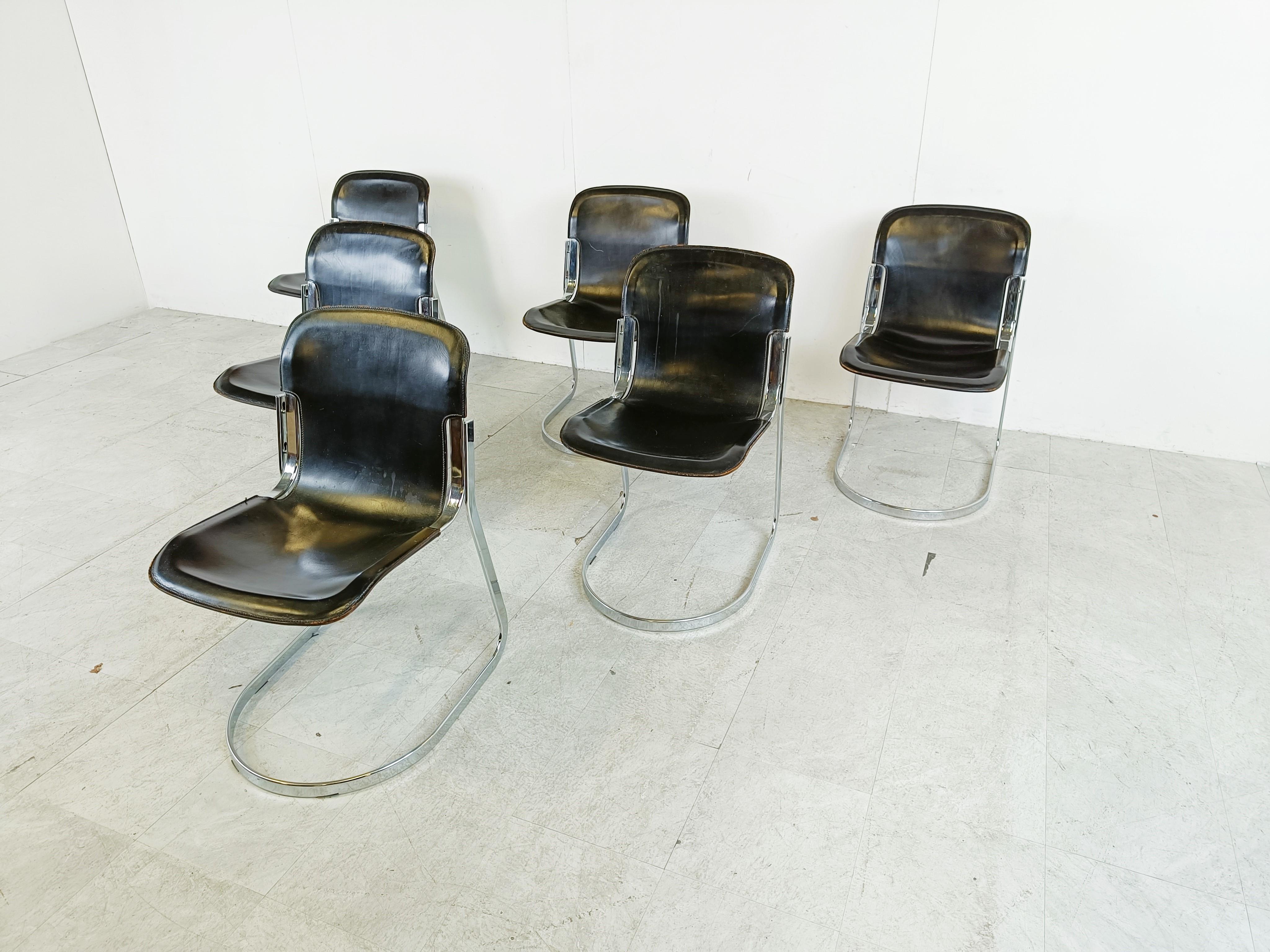Late 20th Century Vintage dining chairs by Willy Rizzo for cidue set of 6, 1970s