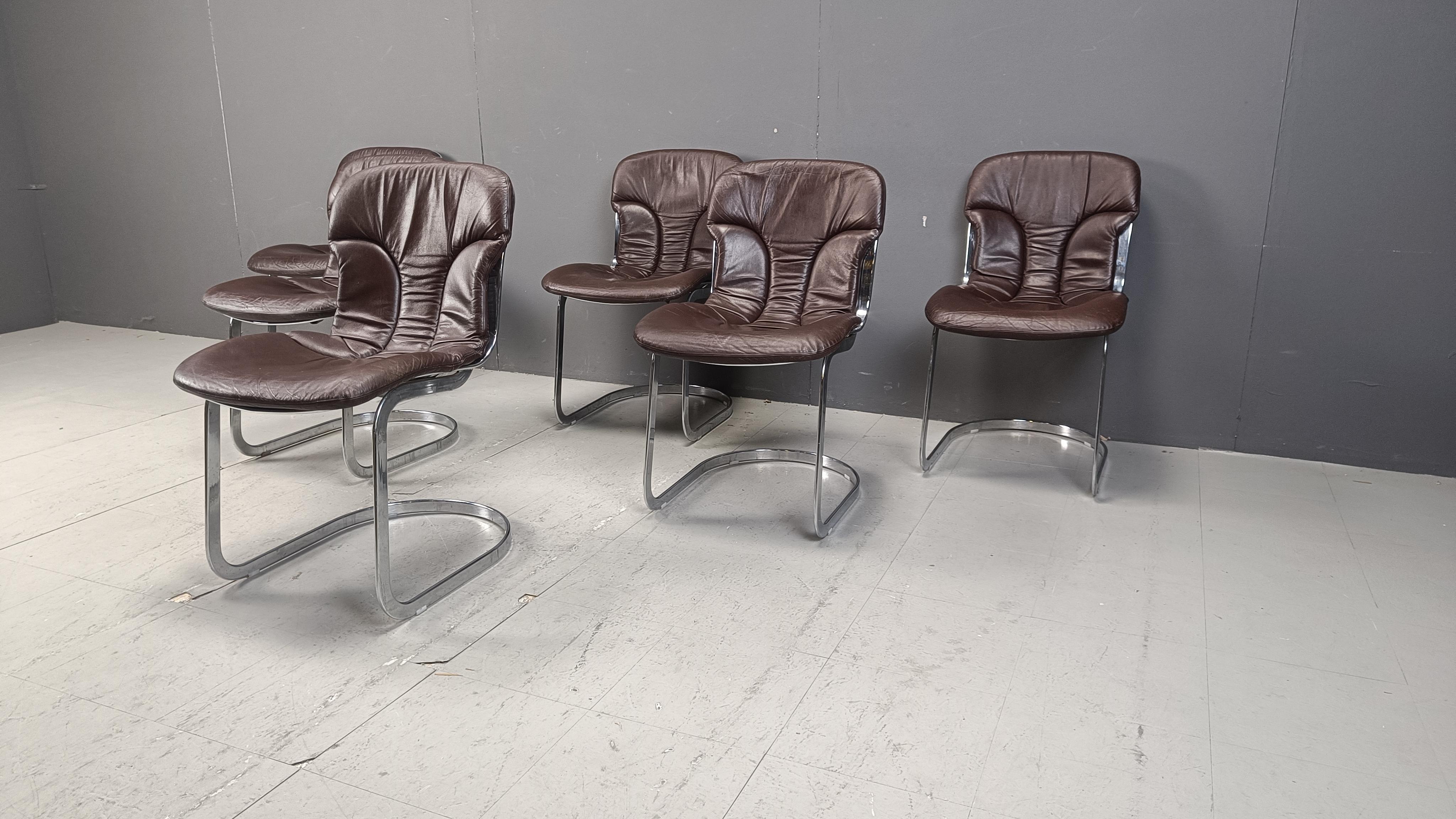 Late 20th Century Vintage dining chairs by Willy Rizzo for cidue set of 6, 1970s