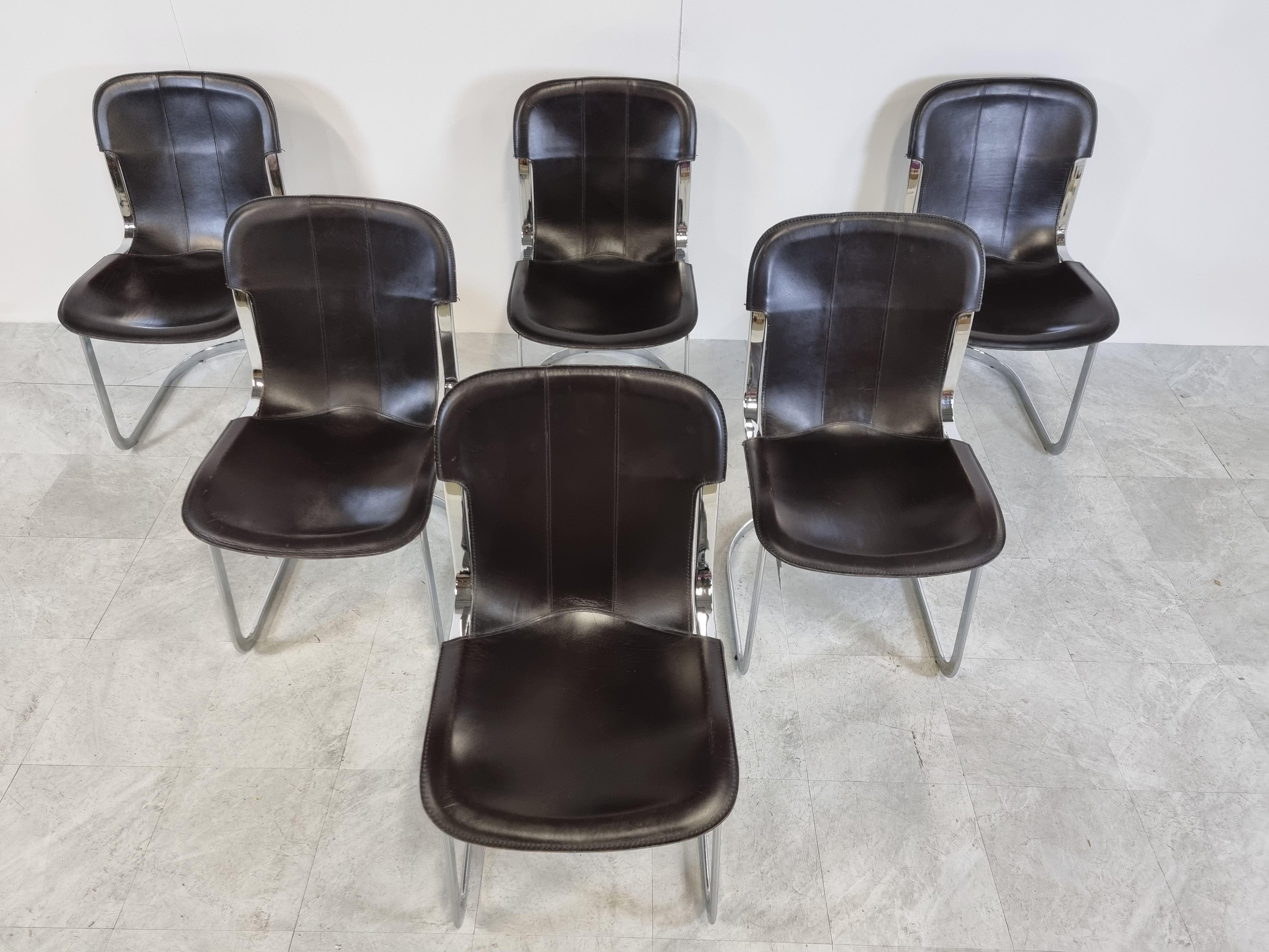 Vintage Dining Chairs by Willy Rizzo for Cidue Set of 6, 1970s 1