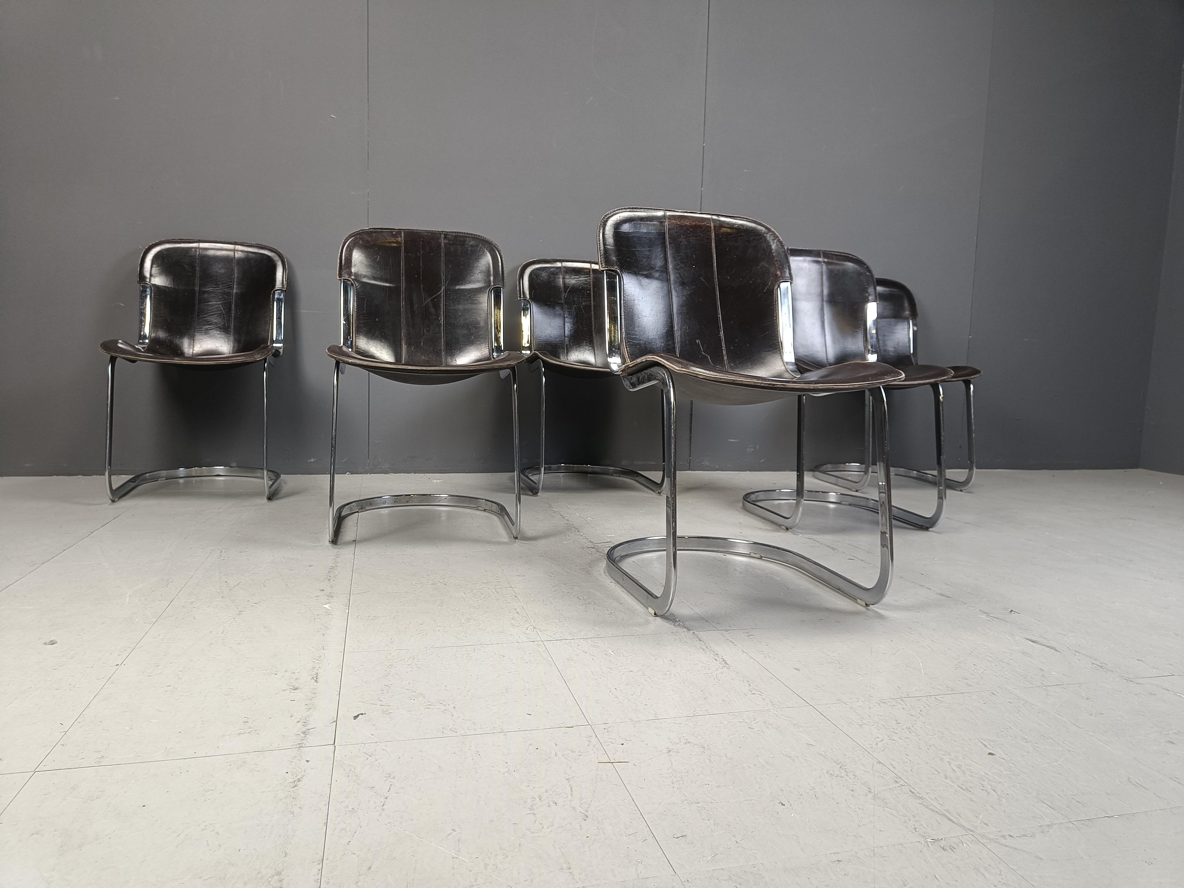 Vintage dining chairs by Willy Rizzo for cidue set of 6, 1970s 1