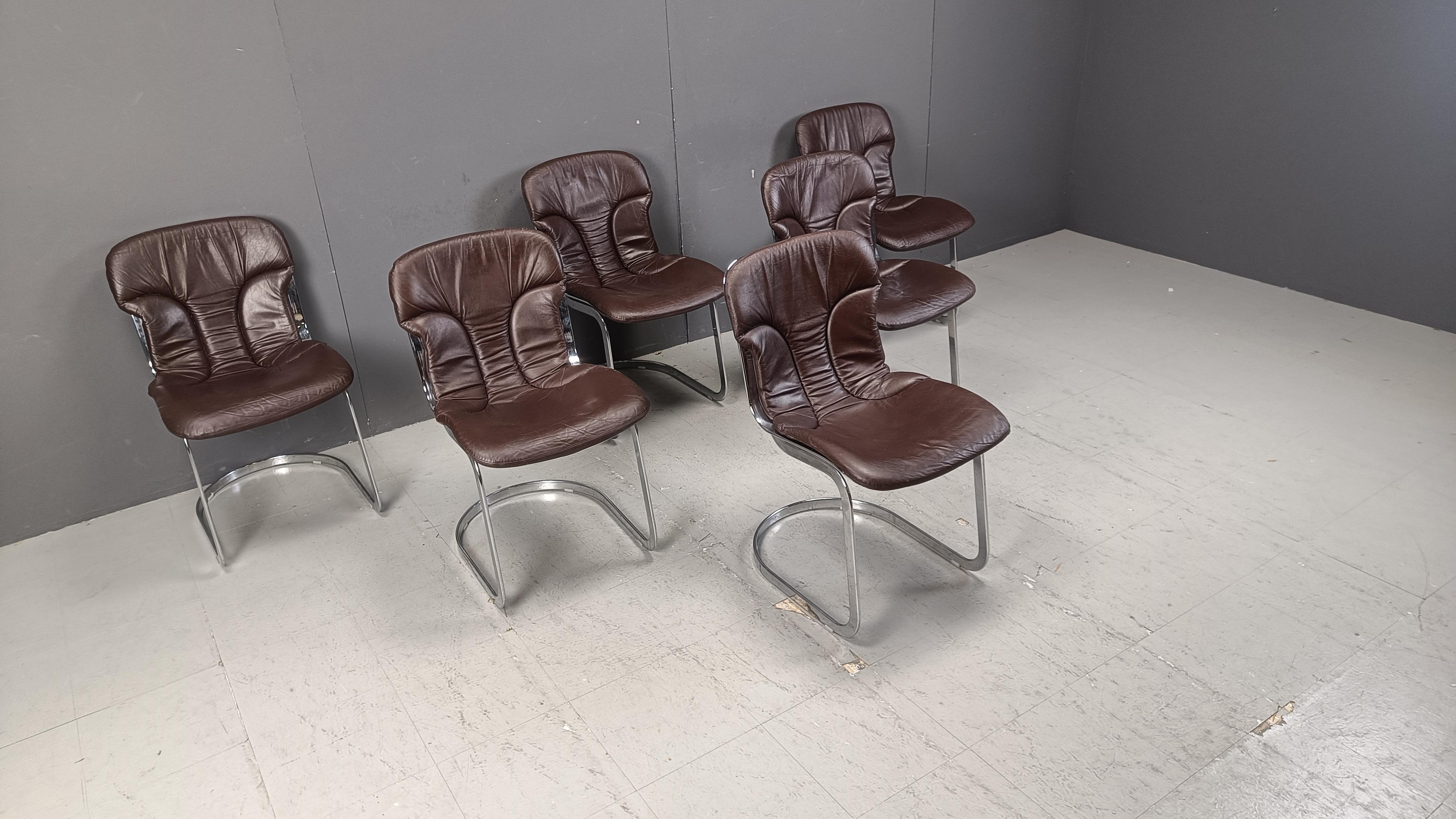 Vintage dining chairs by Willy Rizzo for cidue set of 6, 1970s 1