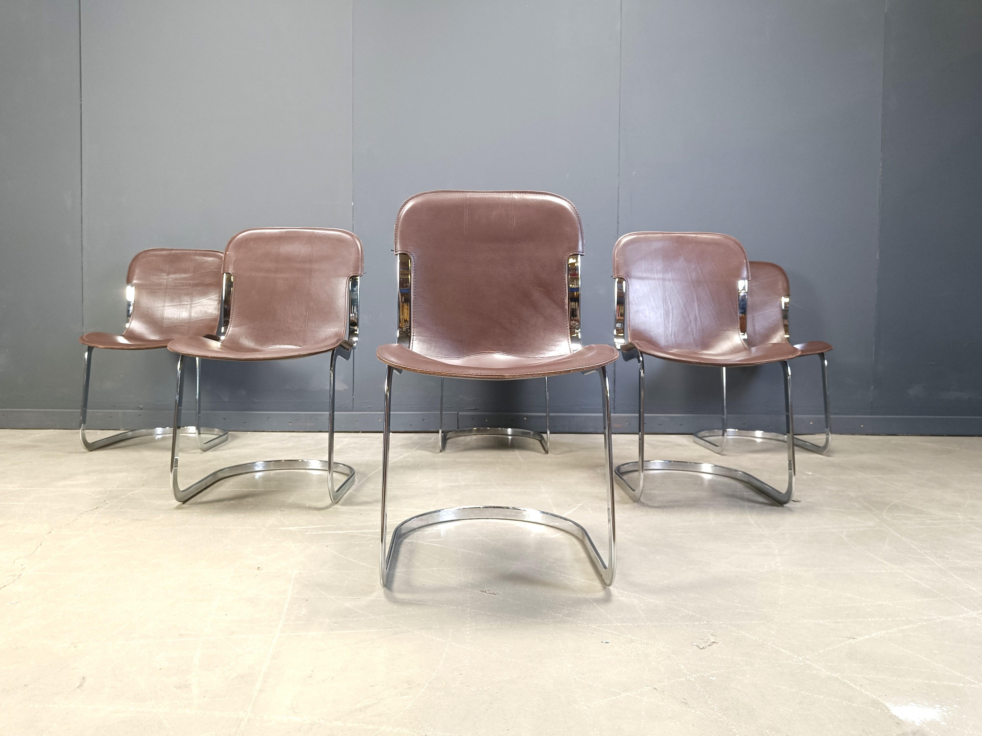 Vintage dining chairs by Willy Rizzo for cidue set of 6, 1970s For Sale 2