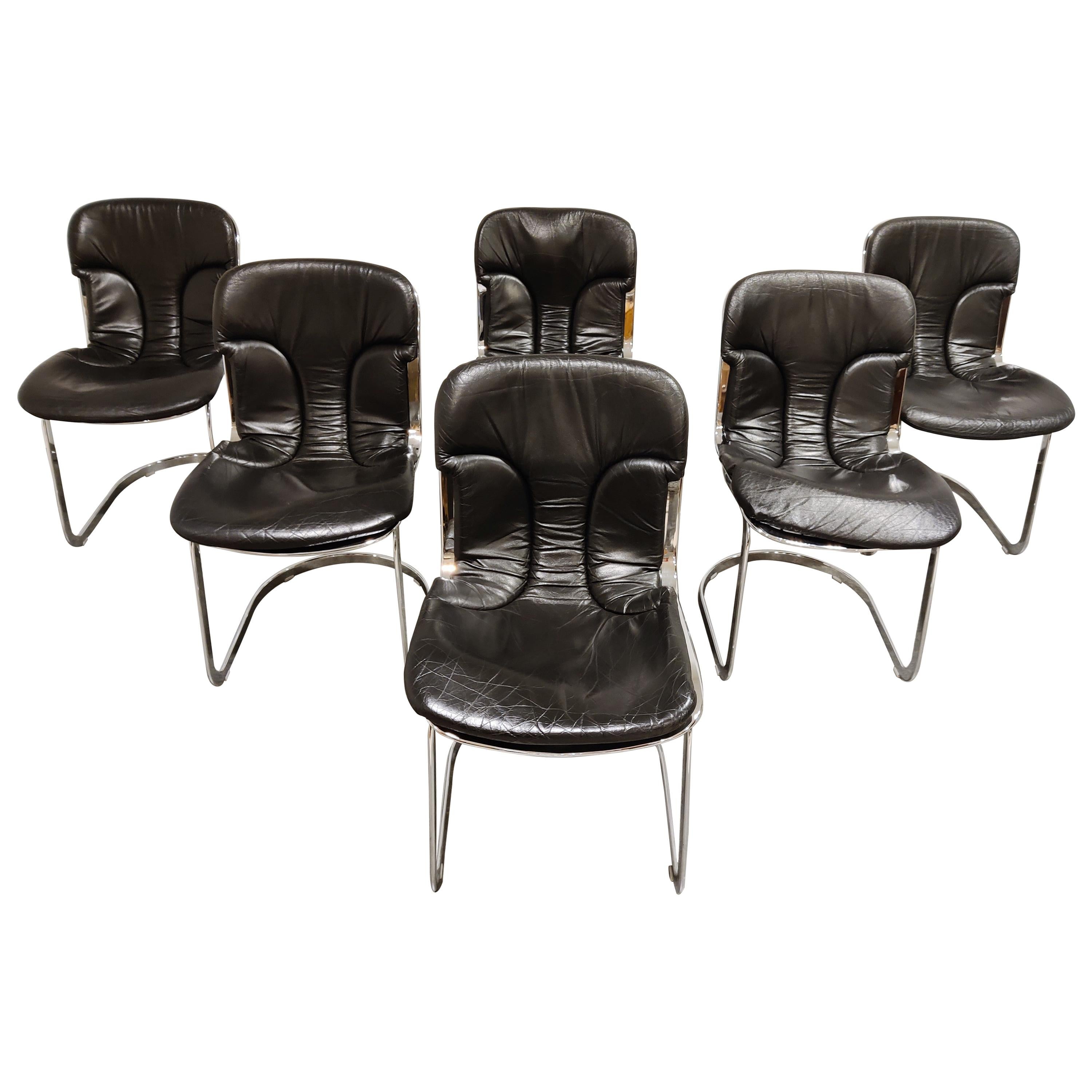 Vintage Dining Chairs by Willy Rizzo for Cidue Set of 6, 1970s
