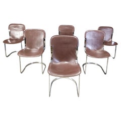Vintage dining chairs by Willy Rizzo for cidue set of 6, 1970s