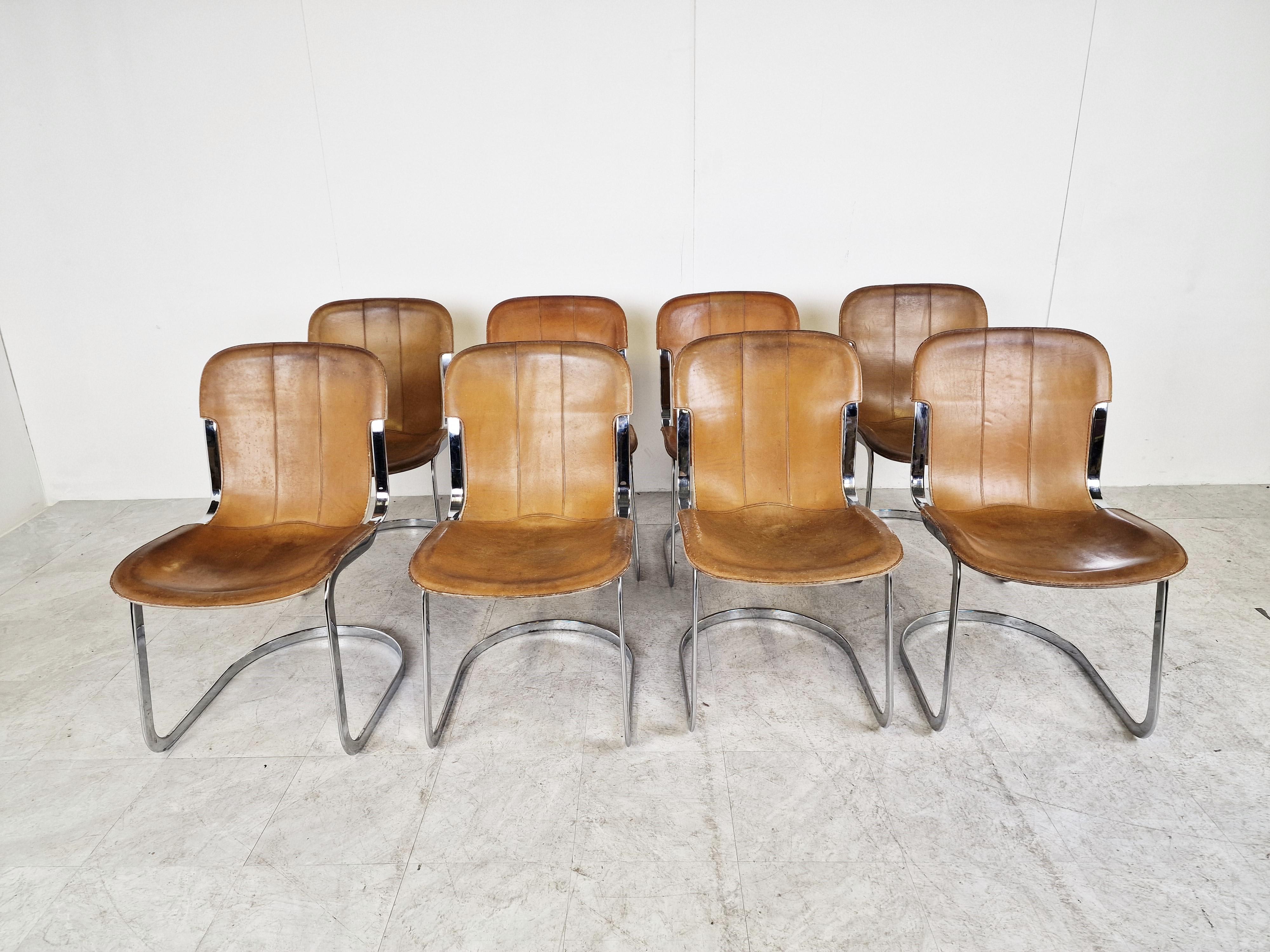 Mid-Century Modern Vintage Dining Chairs by Willy Rizzo for Cidue Set of 8, 1970s