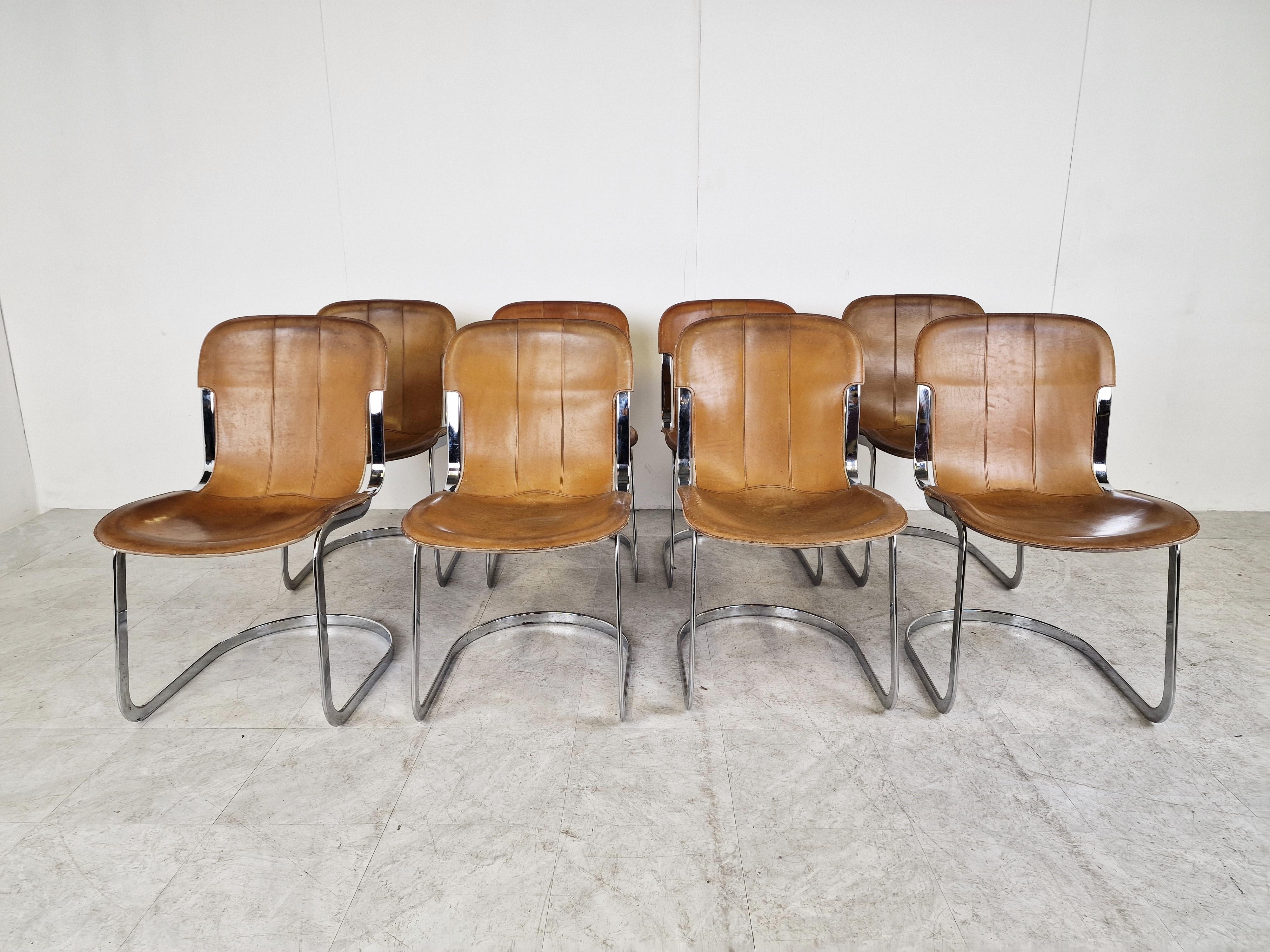 Italian Vintage Dining Chairs by Willy Rizzo for Cidue Set of 8, 1970s