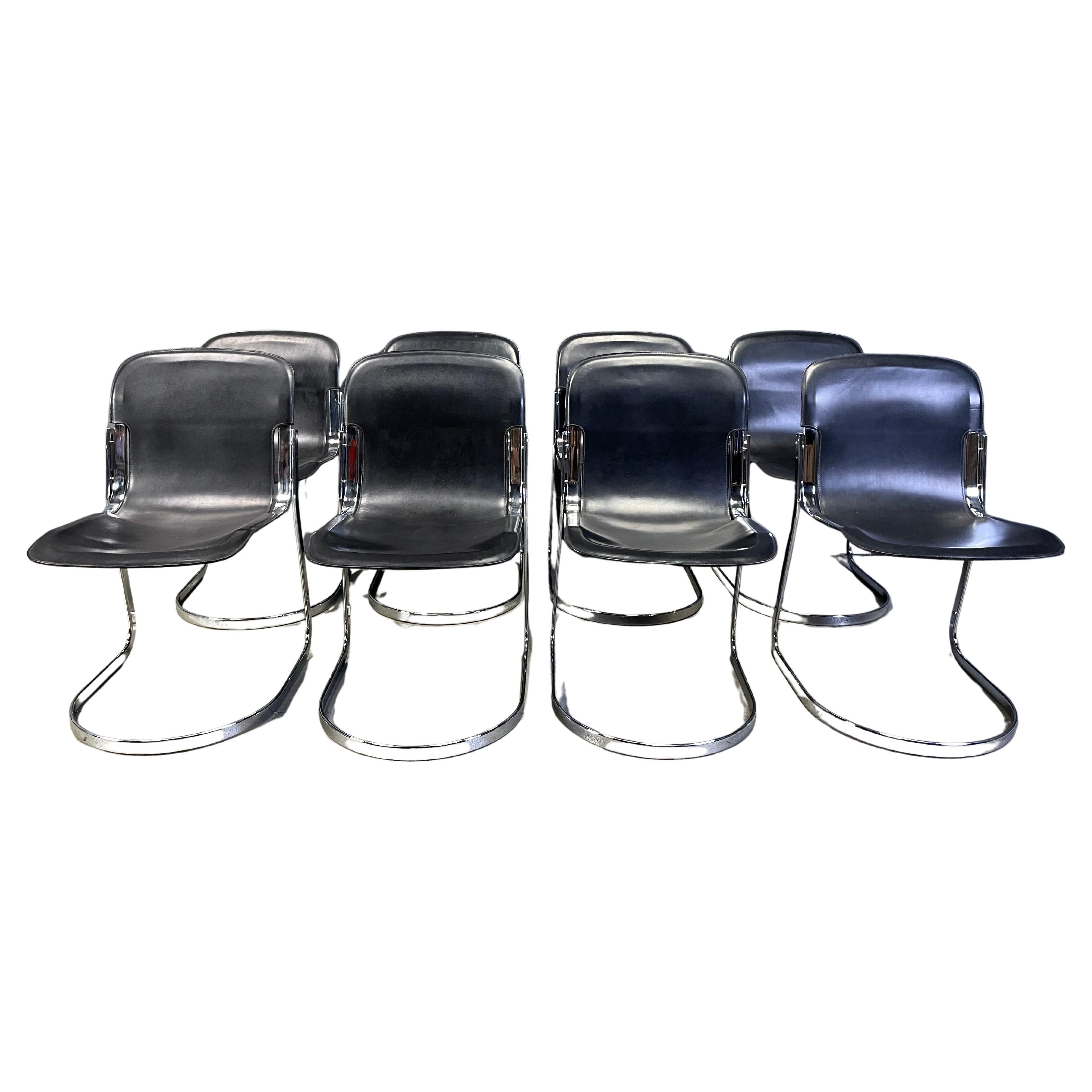 Chaises de salle à manger vintage par Willy Rizzo pour Cidue, ensemble de 8, 1970