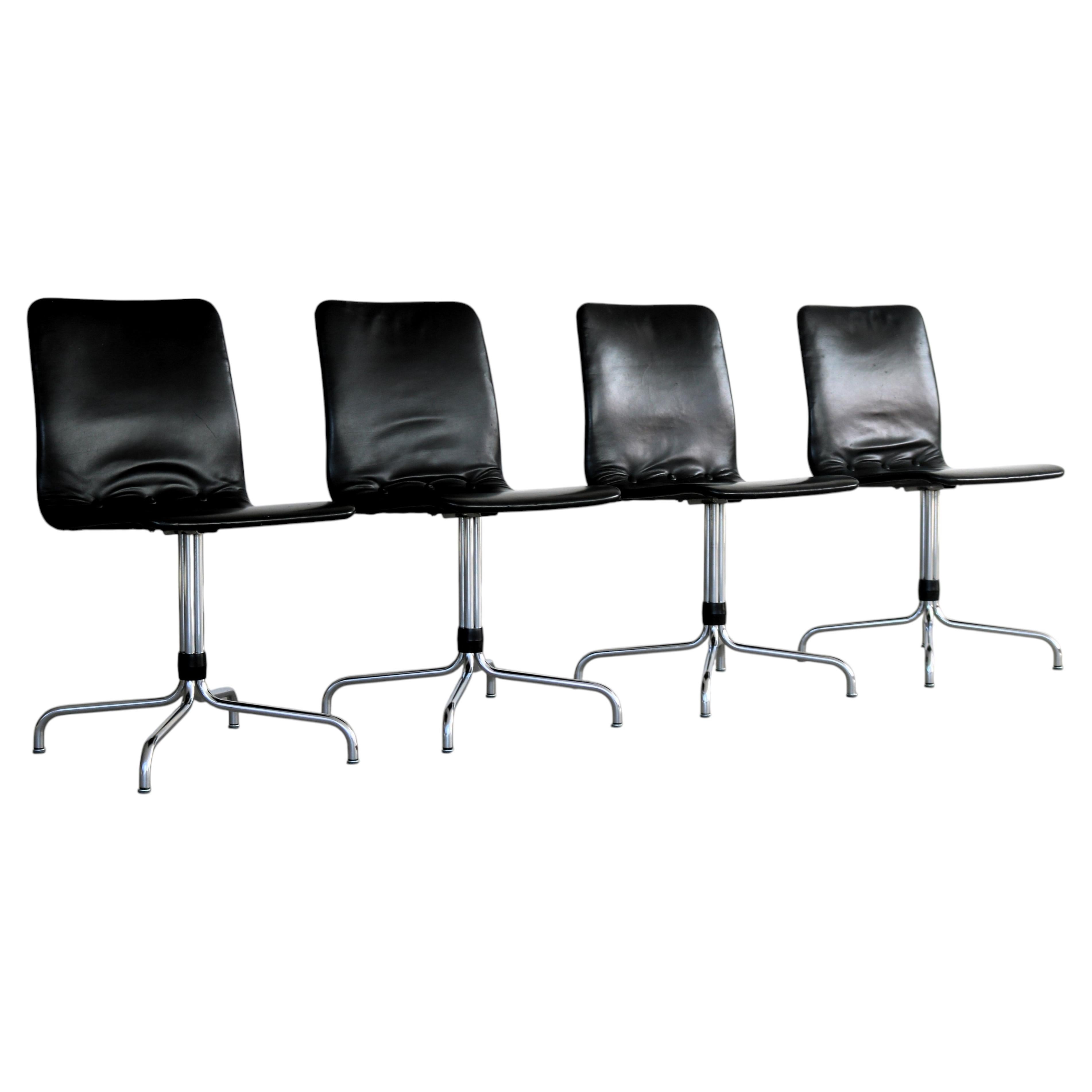 Set of 4 Vintage Brabantia Dining Chairs, Chrome & Imitation Leather For Sale