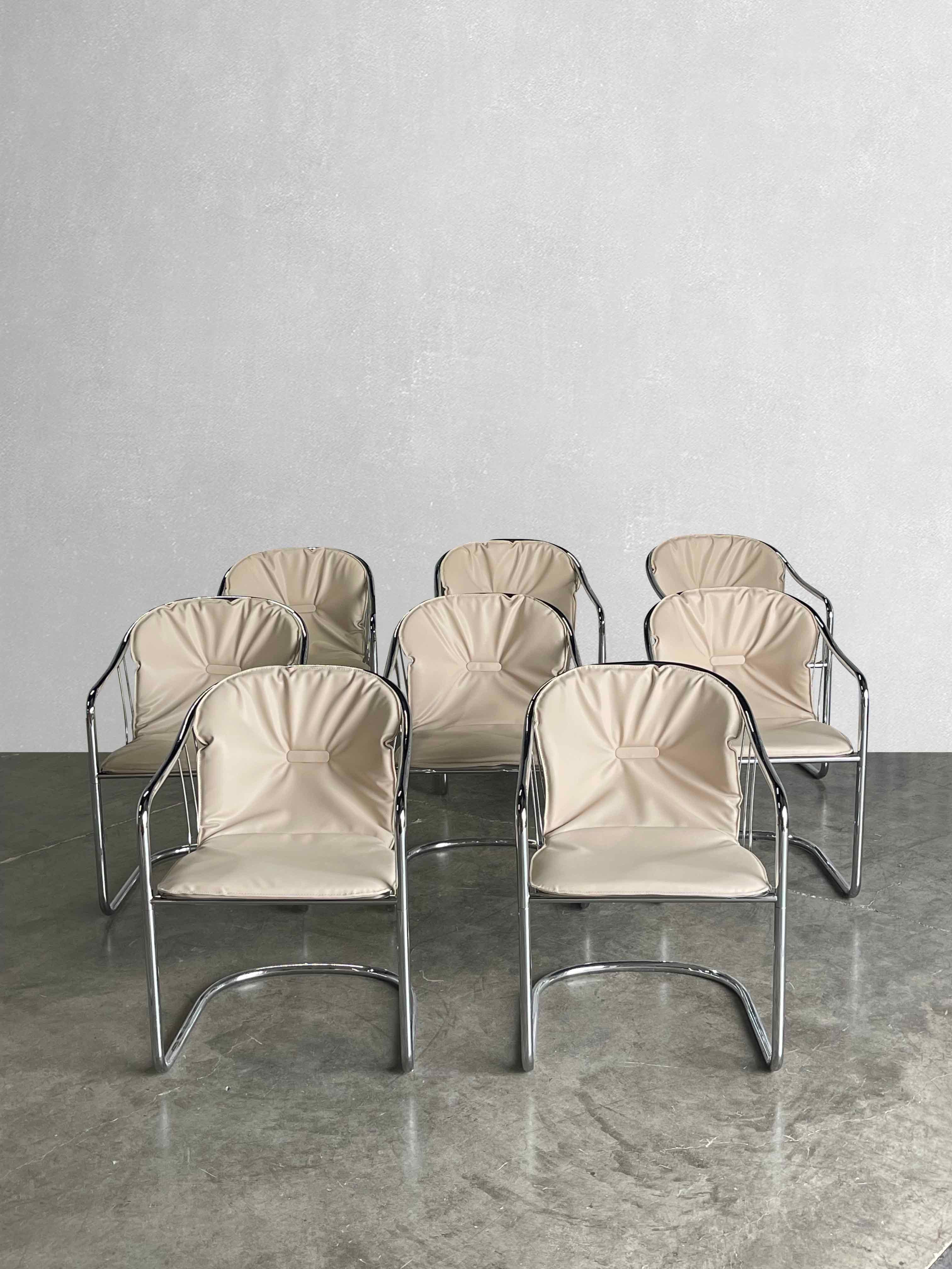 Faux Leather Vintage Dining Chairs designed by Gastone Rinaldi for RIMA, Italy (Set of 8)