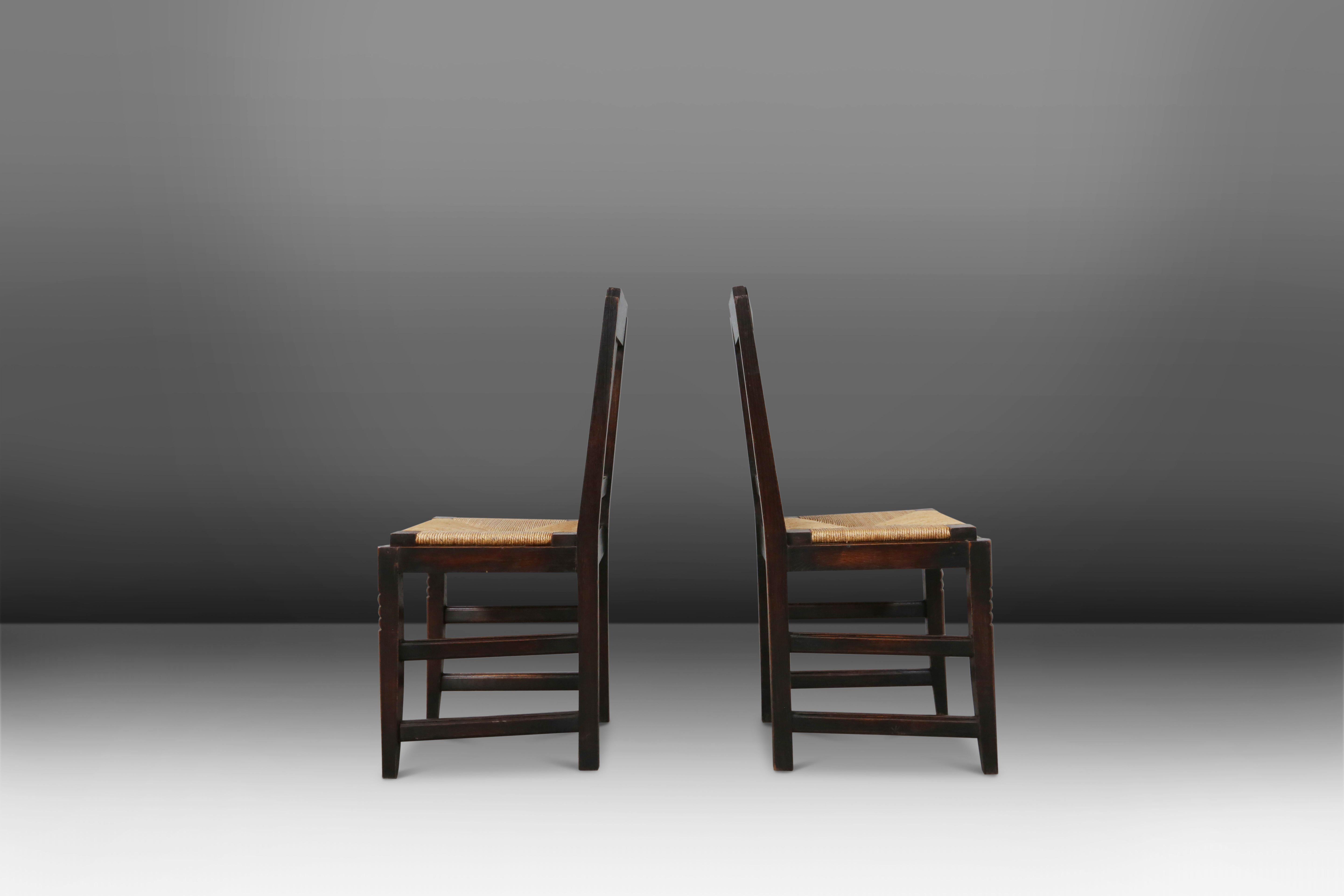 Vintage Esszimmerstühle aus Eiche und Geflecht von Victor Coutray, 6-teilig (Geschnitzt) im Angebot