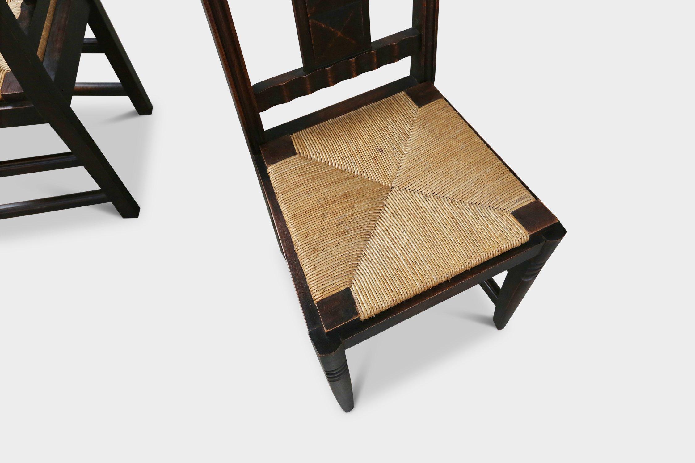 Vintage Esszimmerstühle aus Eiche und Geflecht von Victor Coutray, 6-teilig im Zustand „Gut“ im Angebot in Meulebeke, BE
