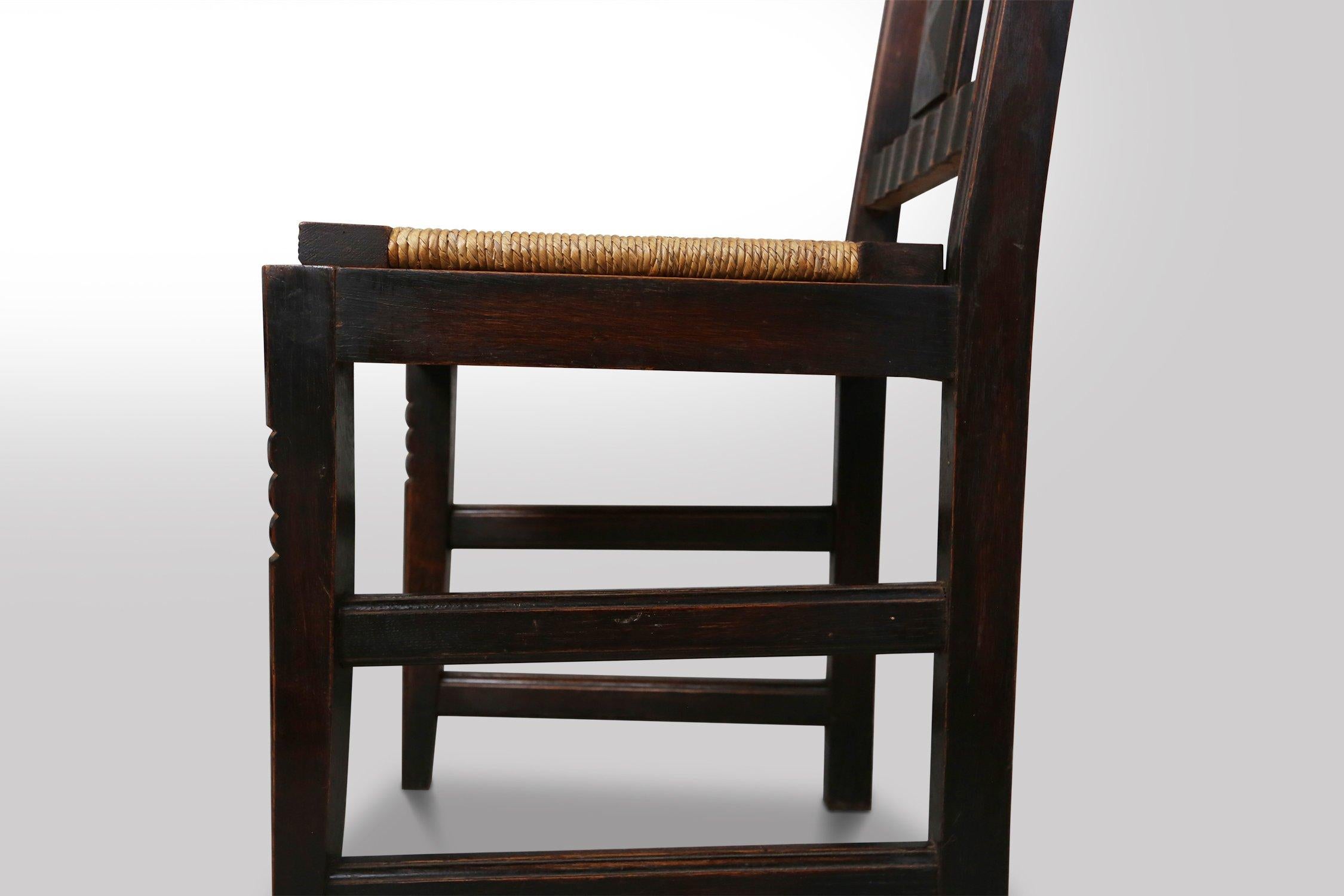 Vintage Esszimmerstühle aus Eiche und Geflecht von Victor Coutray, 6-teilig (Korbweide) im Angebot