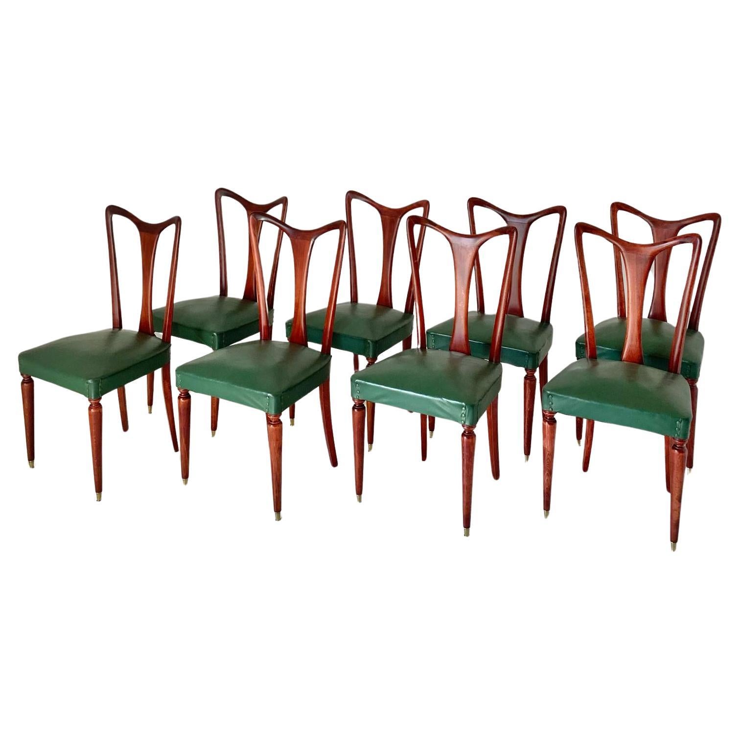 Art déco Ensemble de huit chaises de salle à manger vintage, Guglielmo Ulrich, Italie, années 1940 en vente