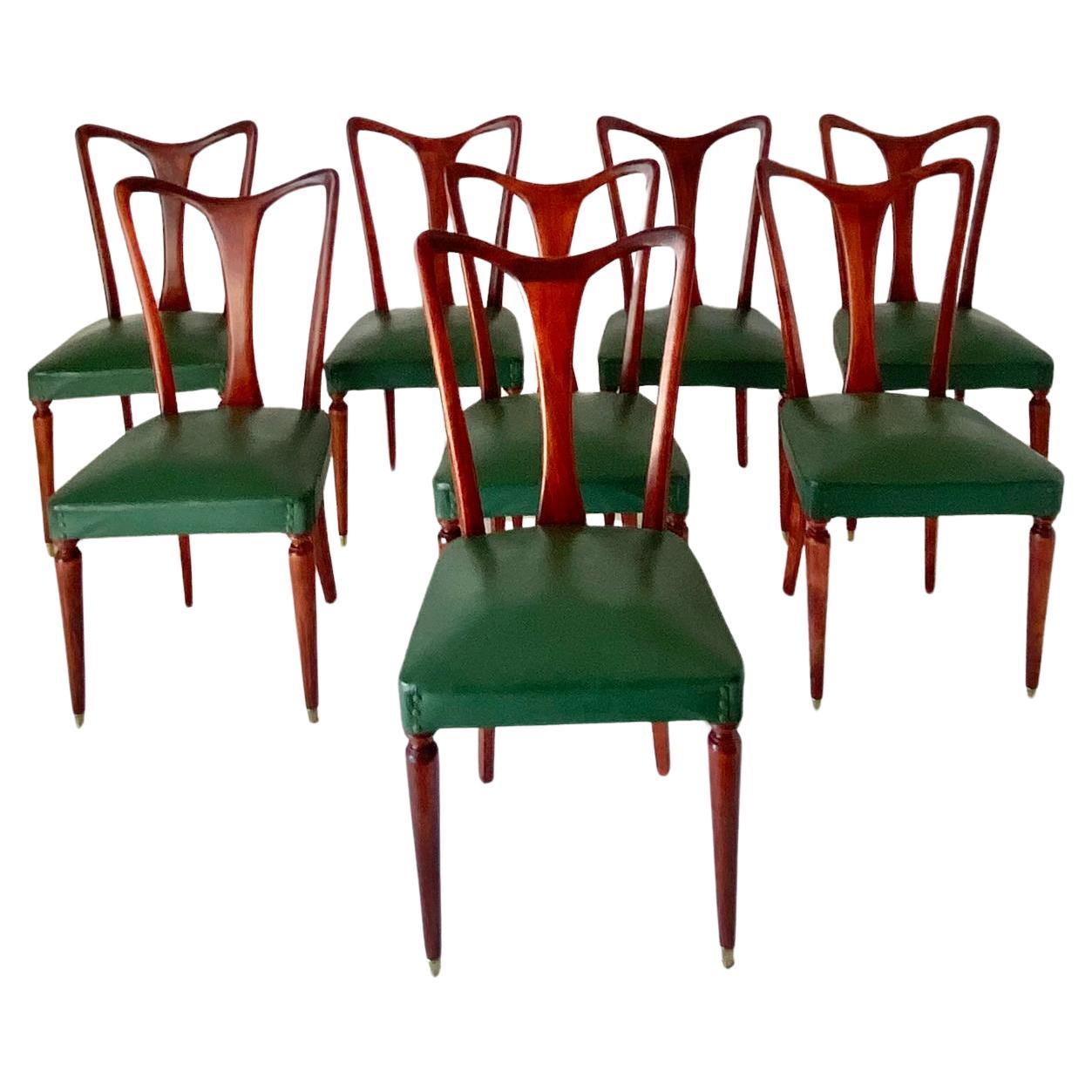 Ensemble de huit chaises de salle à manger vintage, Guglielmo Ulrich, Italie, années 1940 en vente