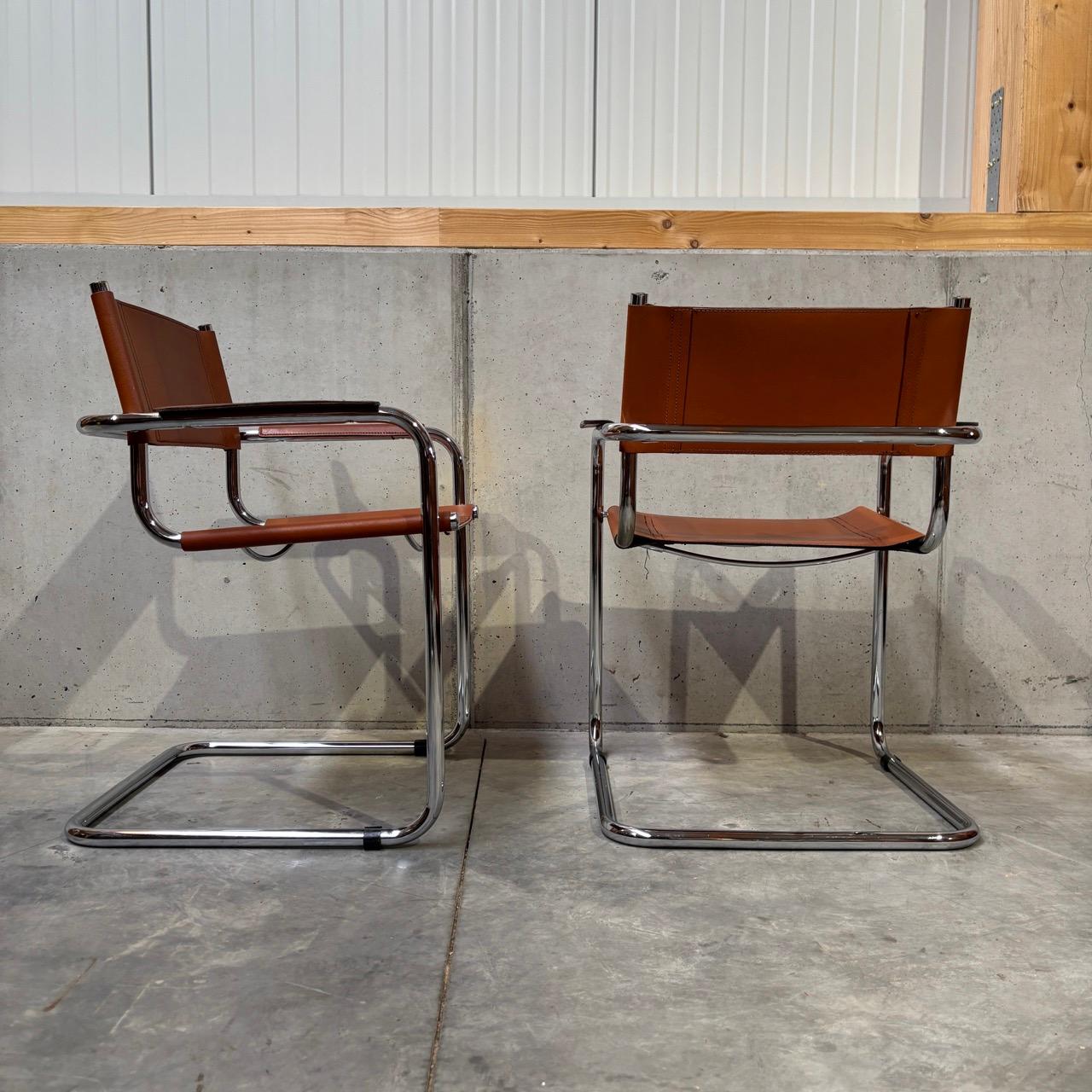 Leather Vintage dining room chairs  cantilever chairs 6 pieces  Designer Mart Stam, 70