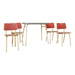 Ensemble de salle à manger vintage, français, acier, table, chaises, Art déco, vers 1950