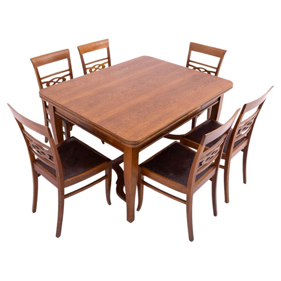 Vintage Dining Room Set with Table and Six Chairs from 1930s.  For Sale