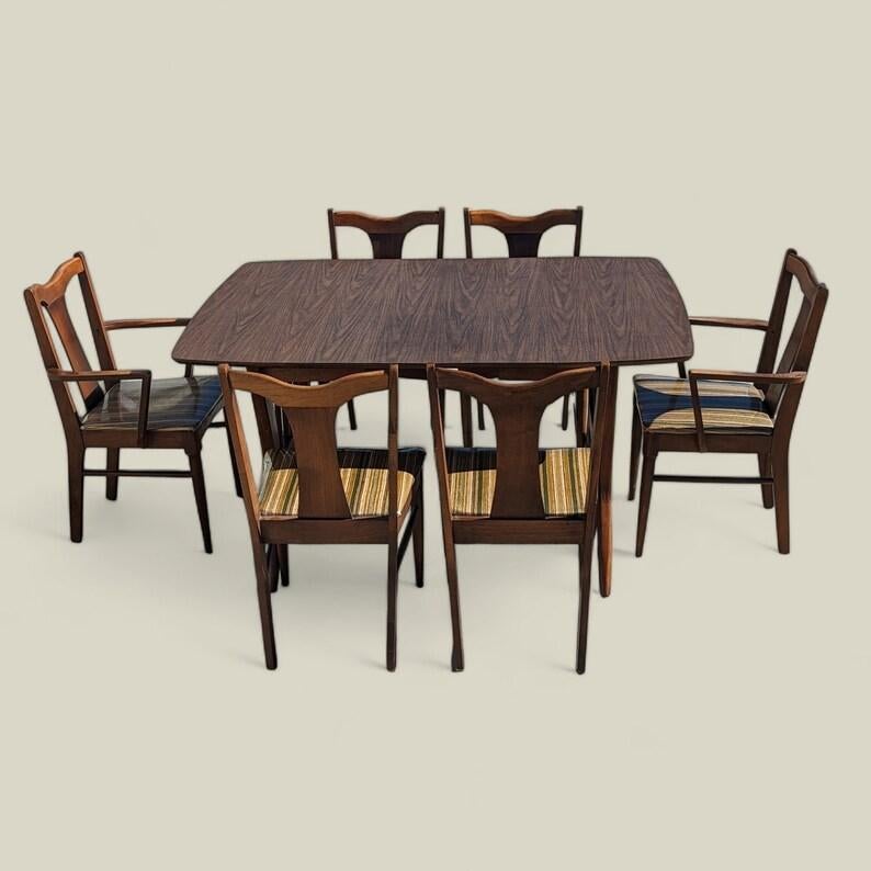 Mid-Century Modern Ensemble de salle à manger vintage, table à abattants, six chaises, milieu de siècle, MCM, stratifié en vente