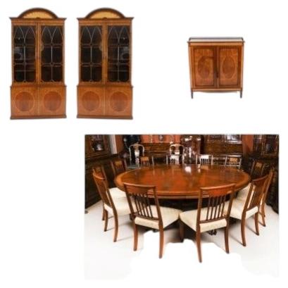 Vintage Dining Suite Jupe Table 12 Chairs 2 Bookcases & Chiffonier Harrods 20thC