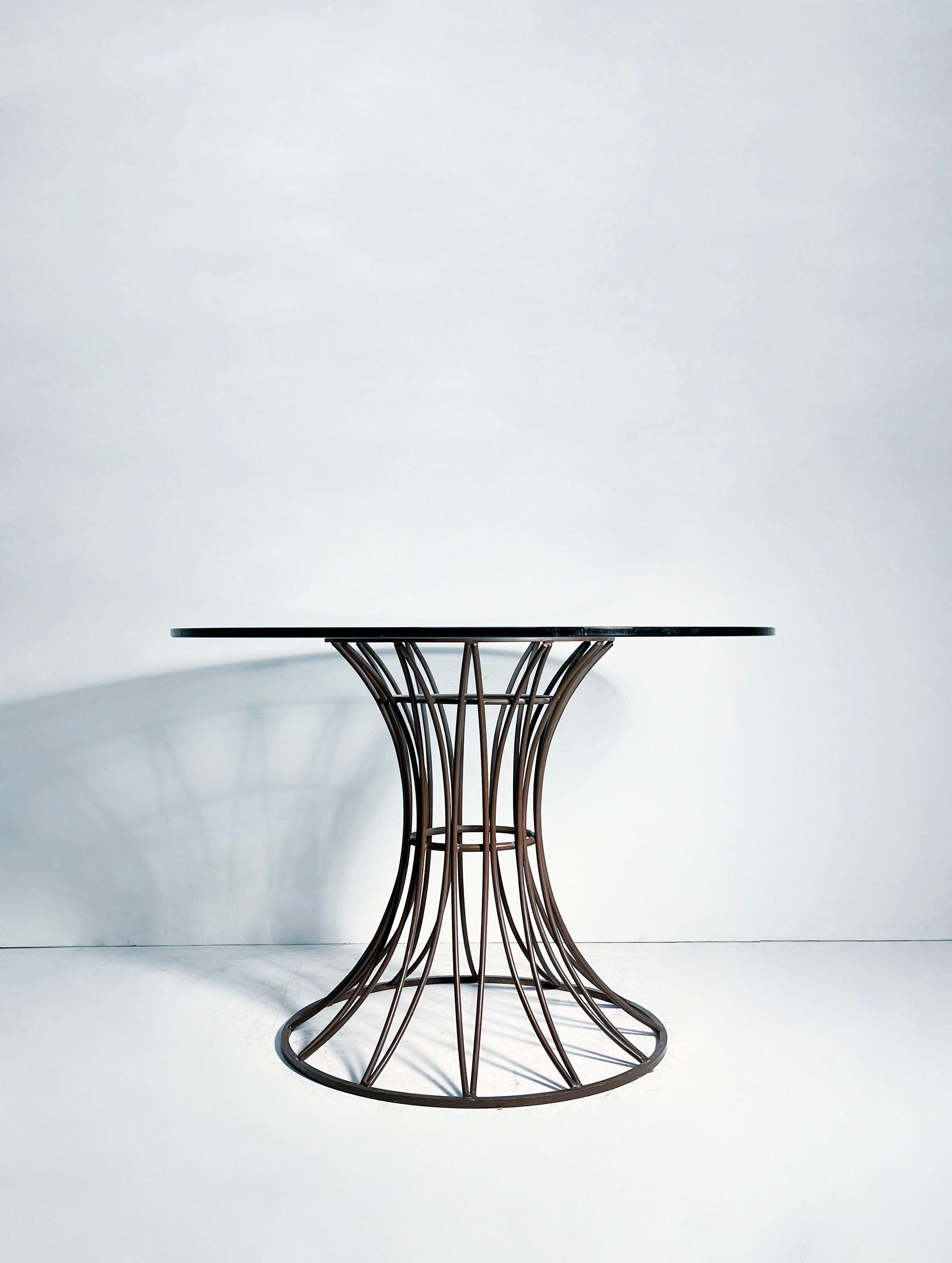 Vintage Dining Table Base by Max Stout for Blacksmith Shop.

Acquired with Arthur Umanoff chairs.  Table is being sold as the base only.  Base is very structural to affix either a marble or glass top to it. Originally had a wood construction formica