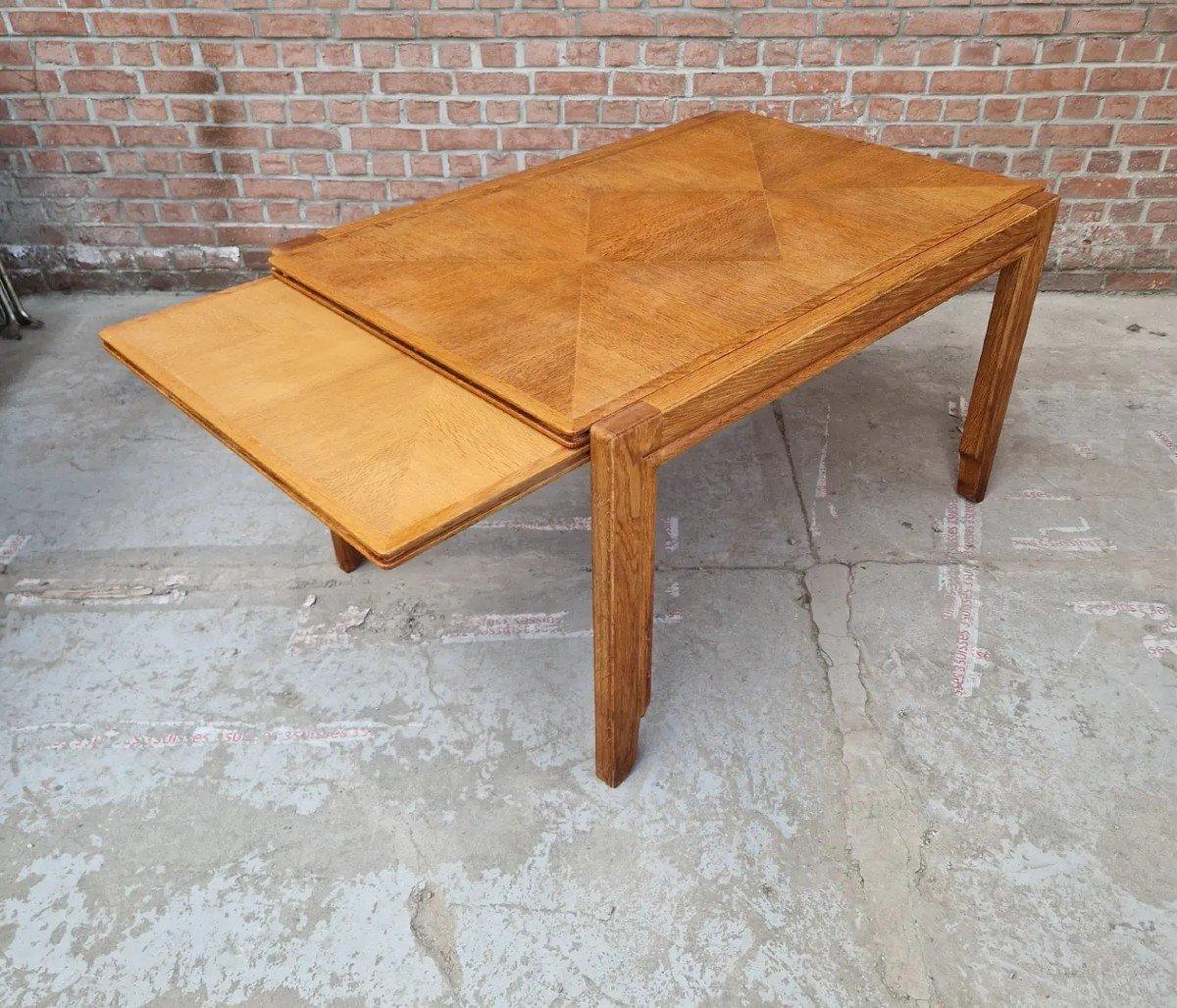 French Vintage Dining Table In Oak, Guillerme And Chambron For Sale