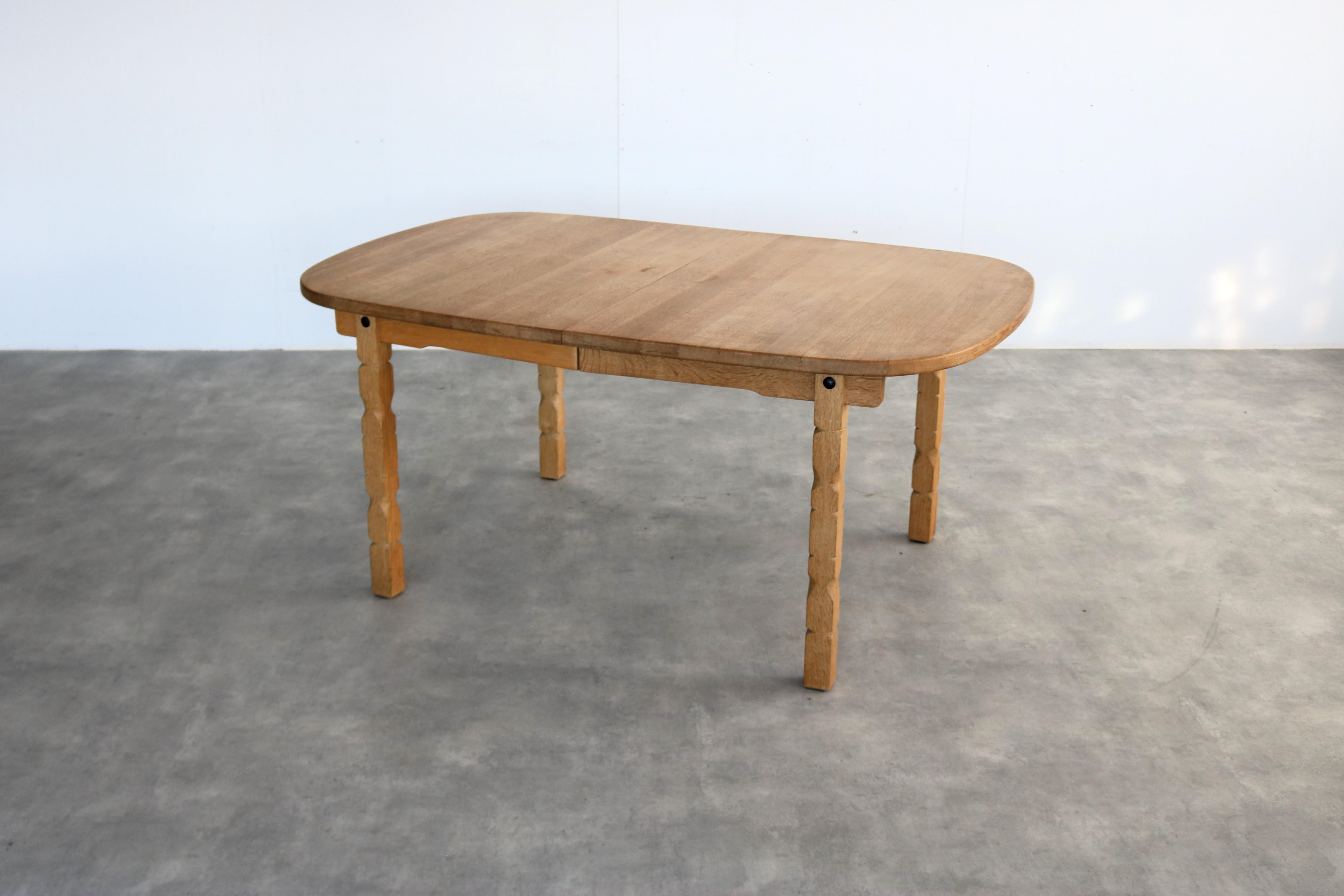 Danish vintage dining table  table  extendable  brutalist  Kjaernulf For Sale